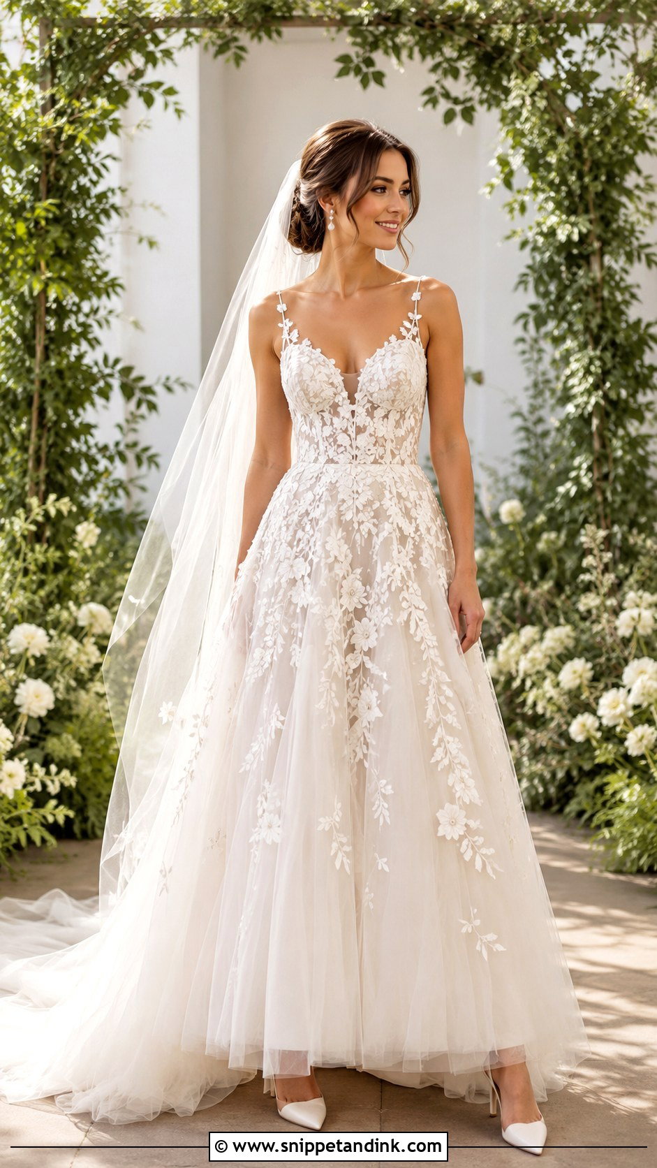 A Line Floral Applique Wedding Dress - Snippet and Ink - 20 Floral Applique Wedding Dress Ideas