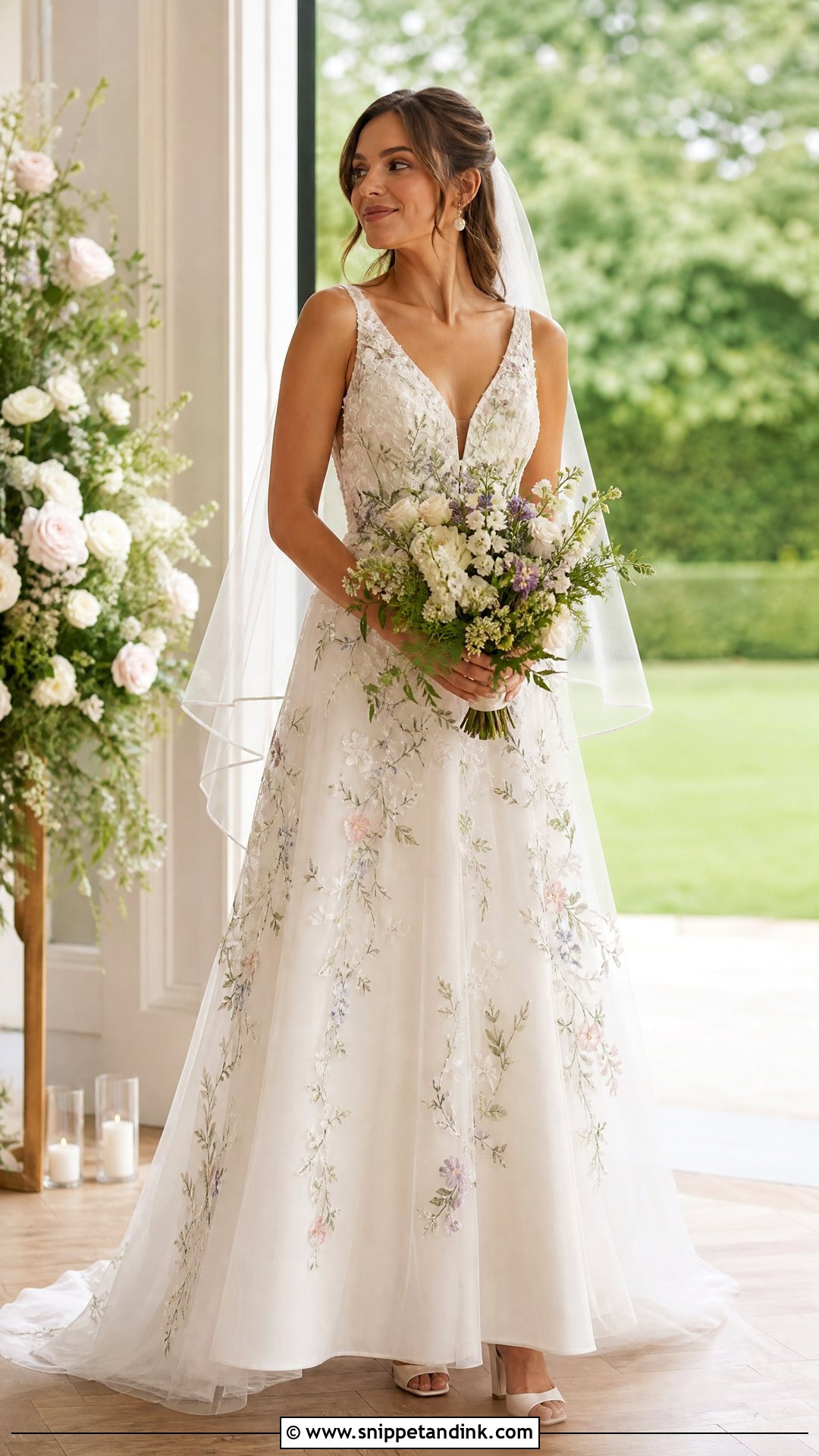 A Line Floral Embroidered Wedding Dress - Snippet and Ink - 20 Wedding Dress Flowers Embroidery