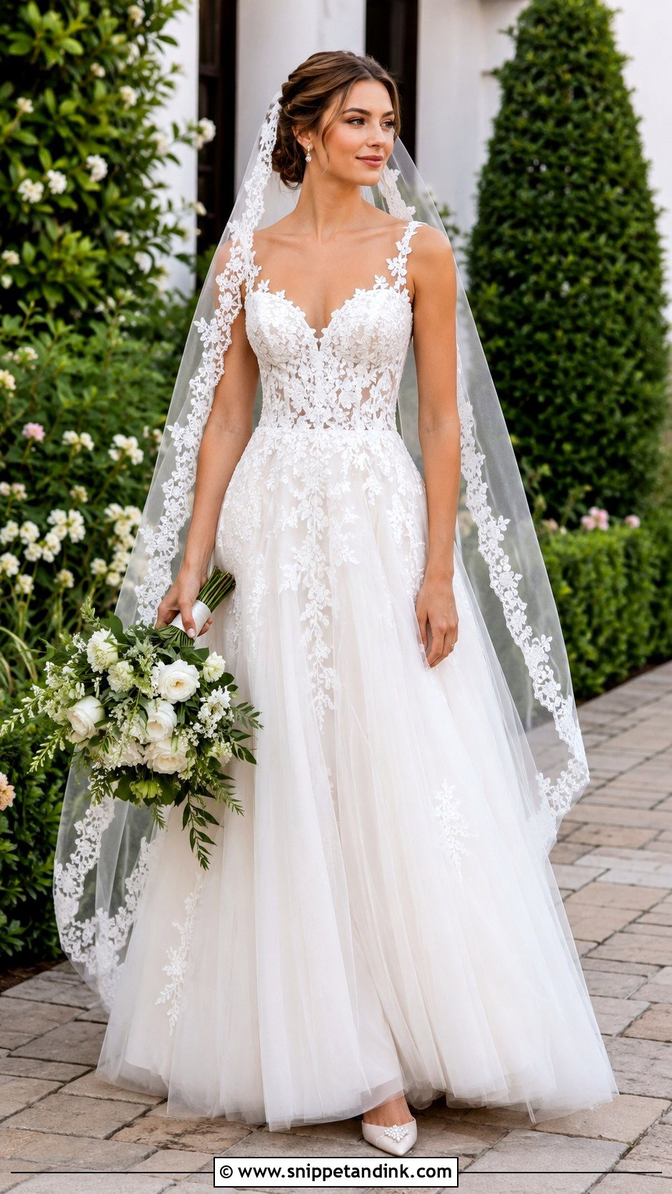 A Line Floral Lace Wedding Dress - Snippet and Ink - 20 Flowy Lace Wedding Dress Ideas