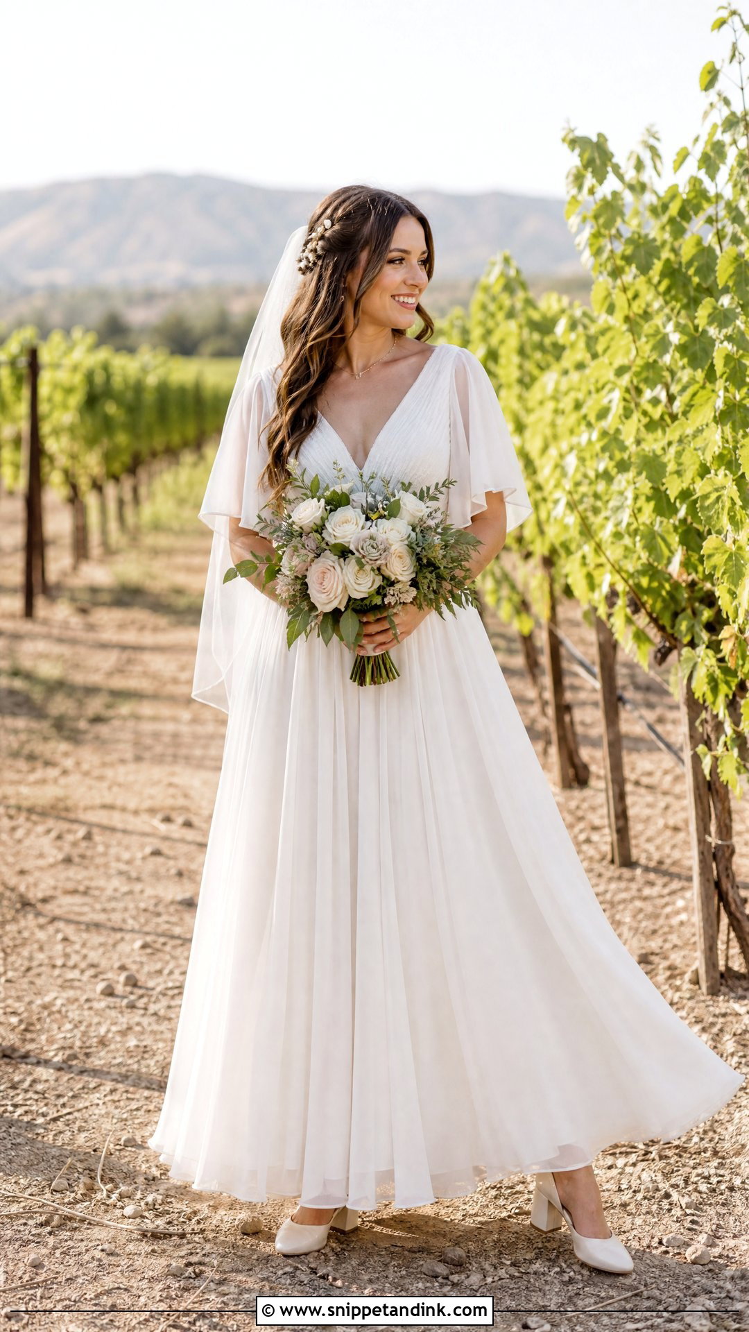 A Line Flutter Sleeve Wedding Dress - Snippet and Ink - 20 Wedding Dress Flutter Sleeves