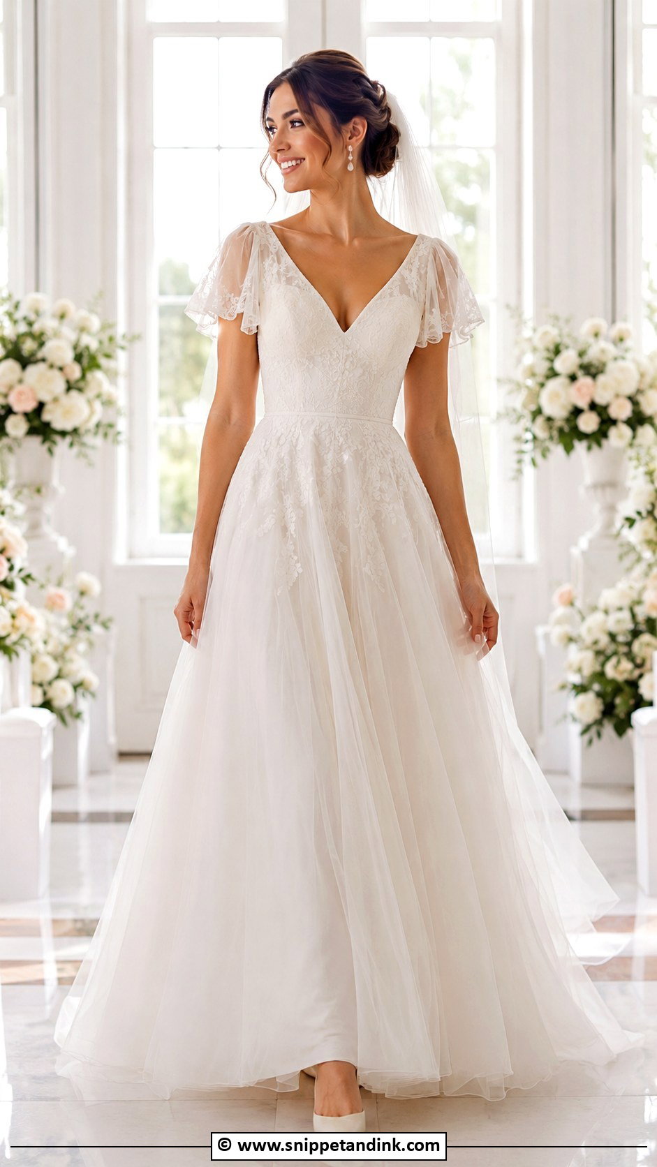 A Line Flutter Sleeve Wedding Dress - Snippet and Ink - 25 Flutter Sleeve Wedding Dress Ideas