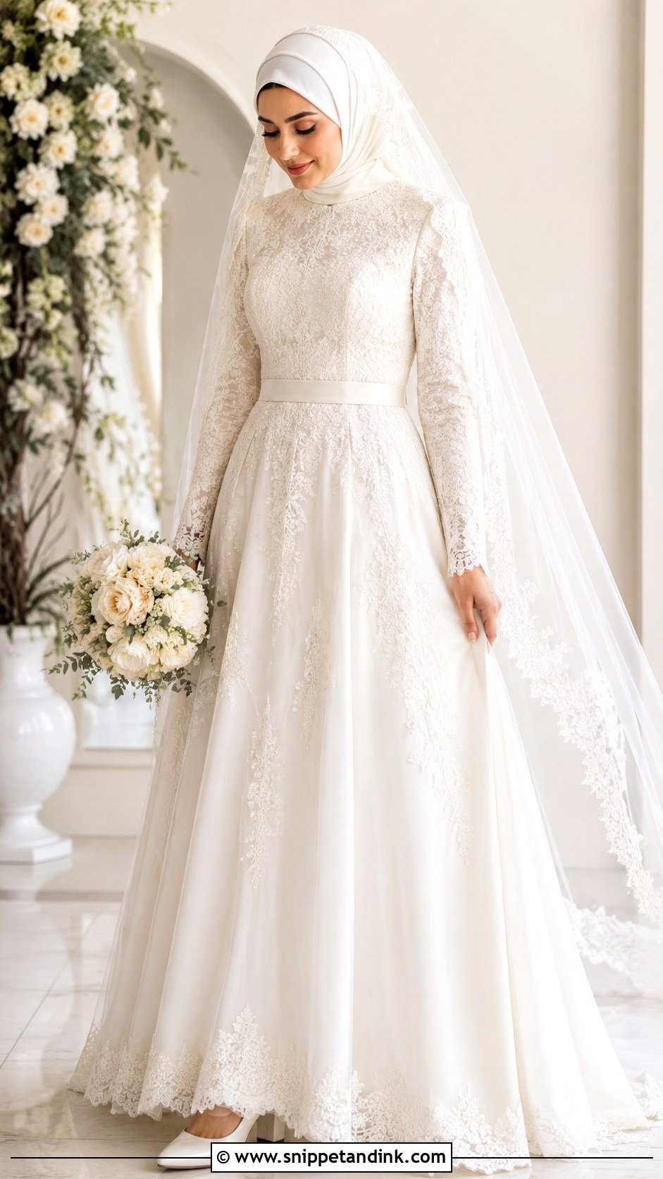 A Line Hijab Bridal Dress - Snippet and Ink - 25 Hijab Bridal Look Ideas