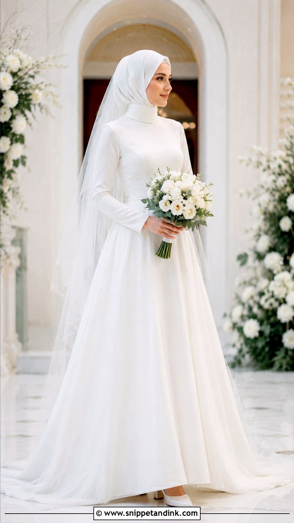 A Line Hijab Wedding Dress With Plain Hijab - Snippet and Ink - 25 Simple Hijab Wedding Dresses
