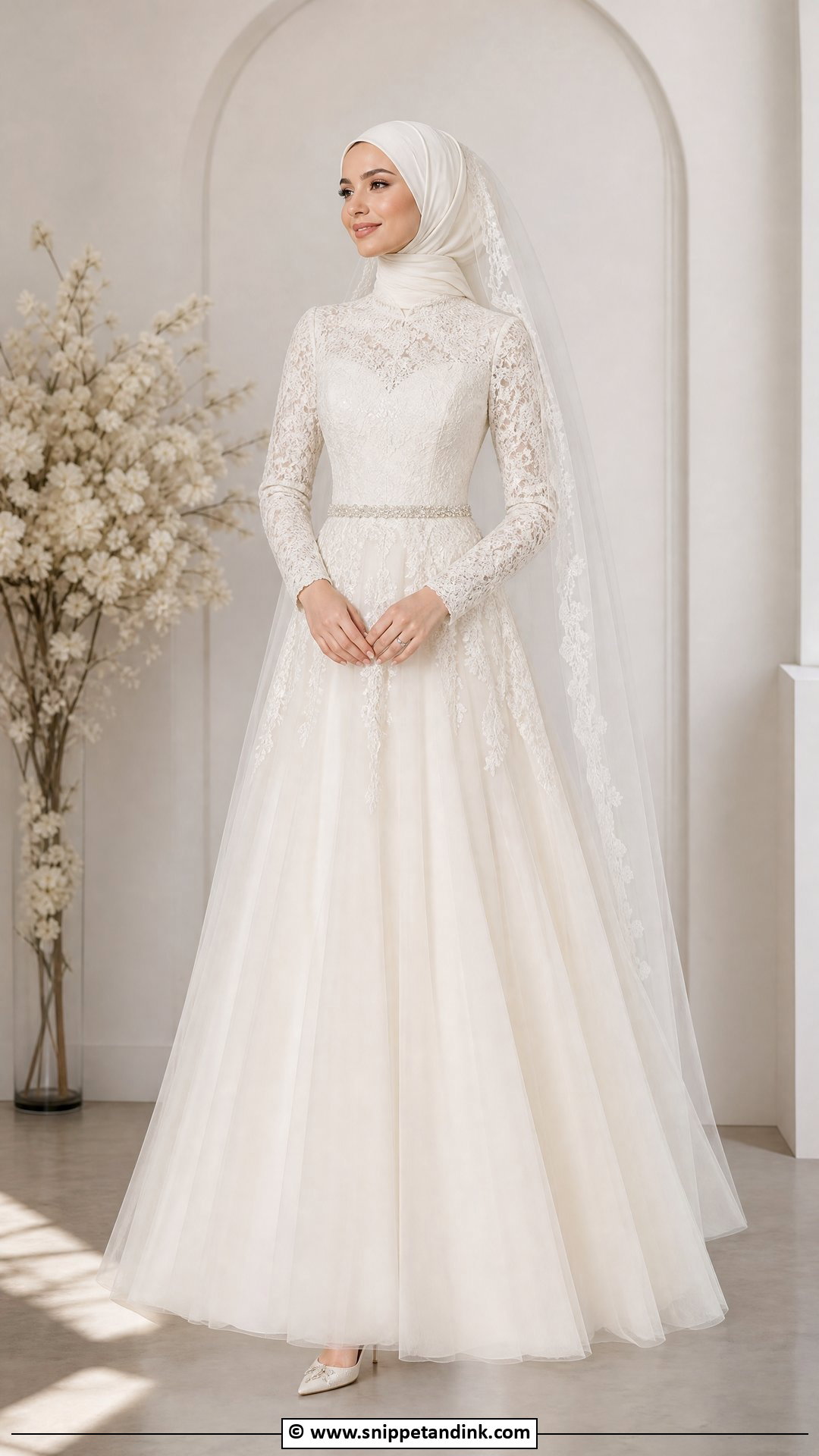 A Line Hijab Wedding Dress - Snippet and Ink - 35 Hijab Bride Ideas
