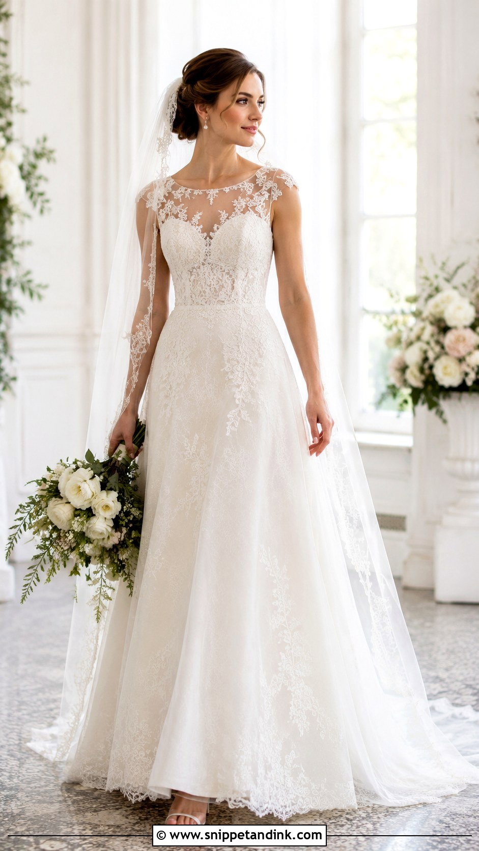A Line Illusion Neckline Wedding Dress - Snippet and Ink - 25 Illusion Neckline Wedding Dress Ideas