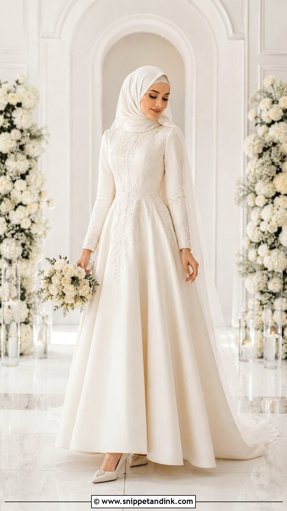 A Line Islamic Wedding Dress With Hijab - Snippet and Ink - 25 Islamic Wedding Dress Hijab Bride Ideas