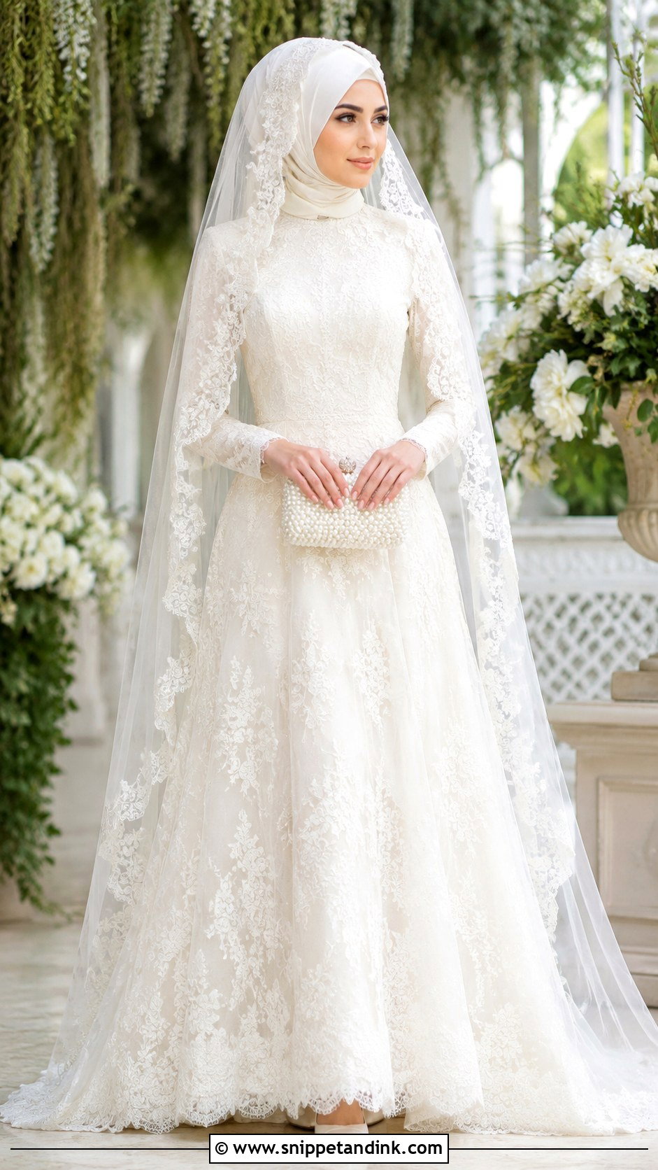 A Line Islamic Wedding Dress With Lace Hijab - Snippet and Ink - 20 Islamic Wedding Dress Hijab Bride Bridal Gowns