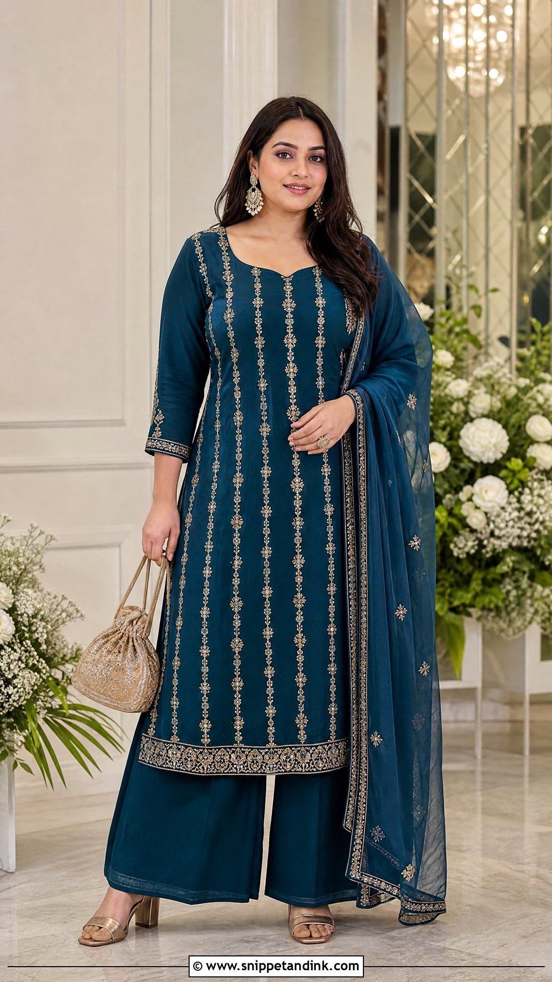 A Line Kurta Set With Wide Palazzo Pants - Snippet and Ink - 25 Kurta Set for Wedding Ideas