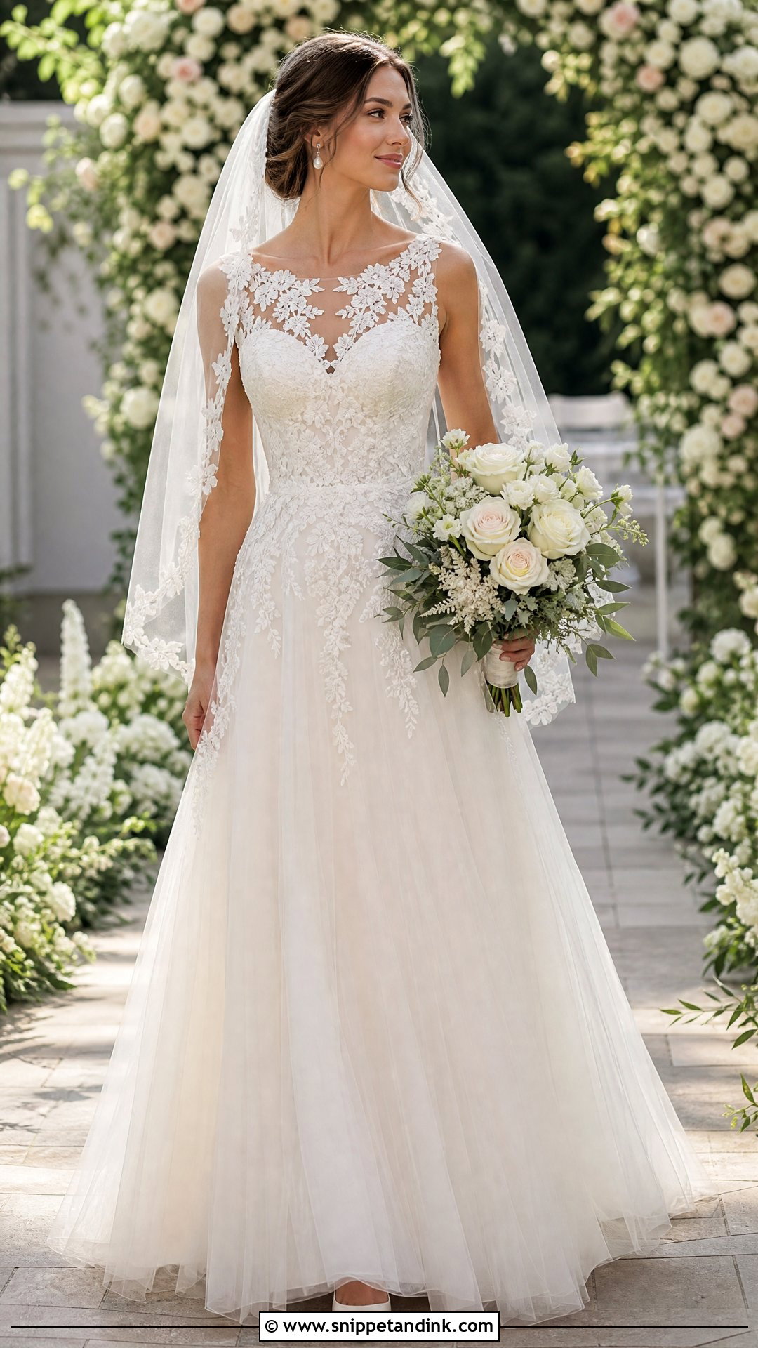 A Line Lace Applique Wedding Dress - Snippet and Ink - 20 Lace Applique Wedding Dress Ideas