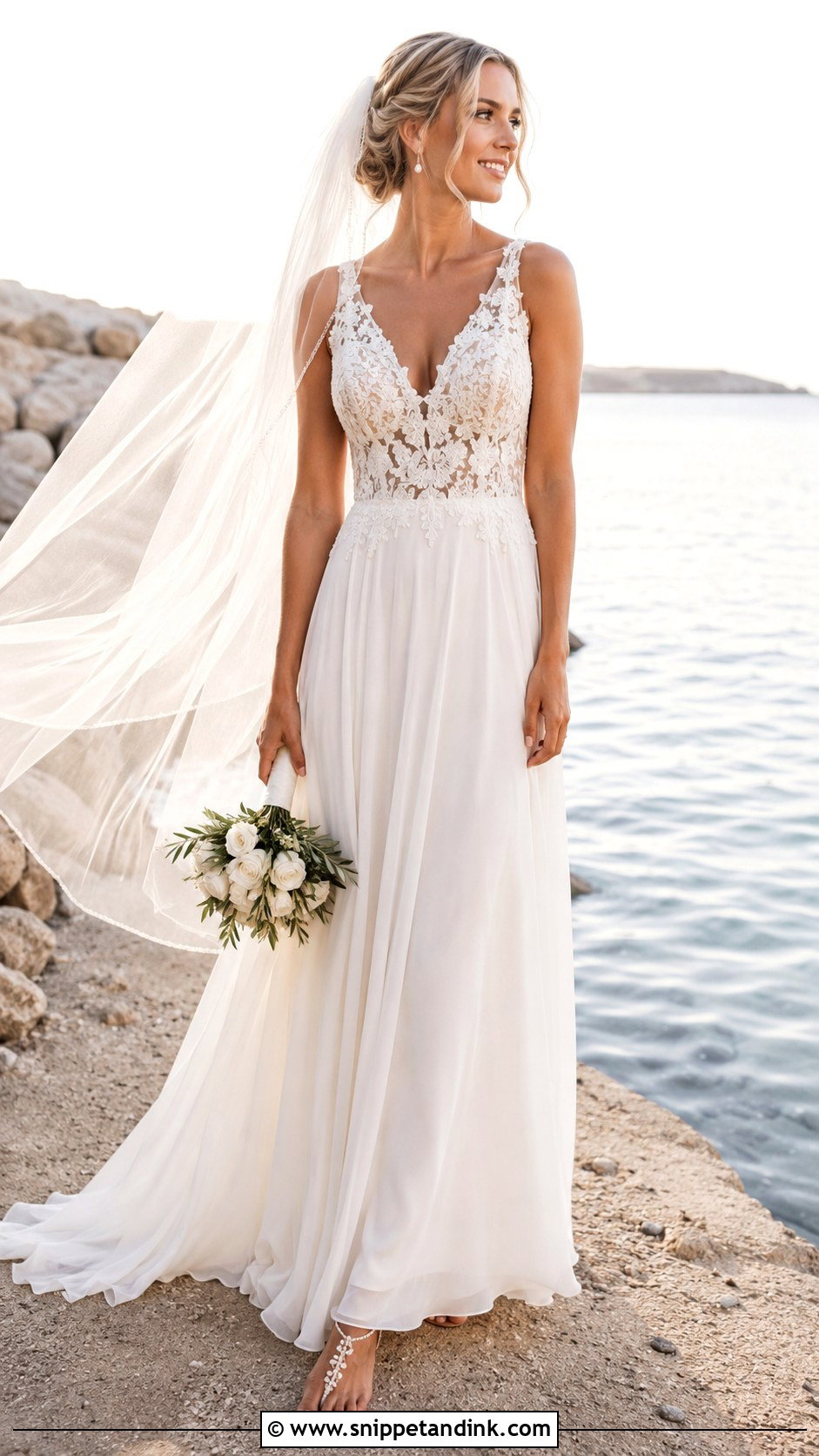A Line Lace Beach Wedding Dress - Snippet and Ink - 20 Lace Beach Wedding Dress Ideas