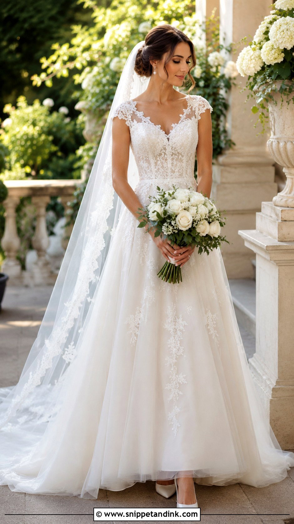 A Line Lace Cap Sleeve Wedding Dress - Snippet and Ink - 20 Lace Cap Sleeve Wedding Dress Ideas