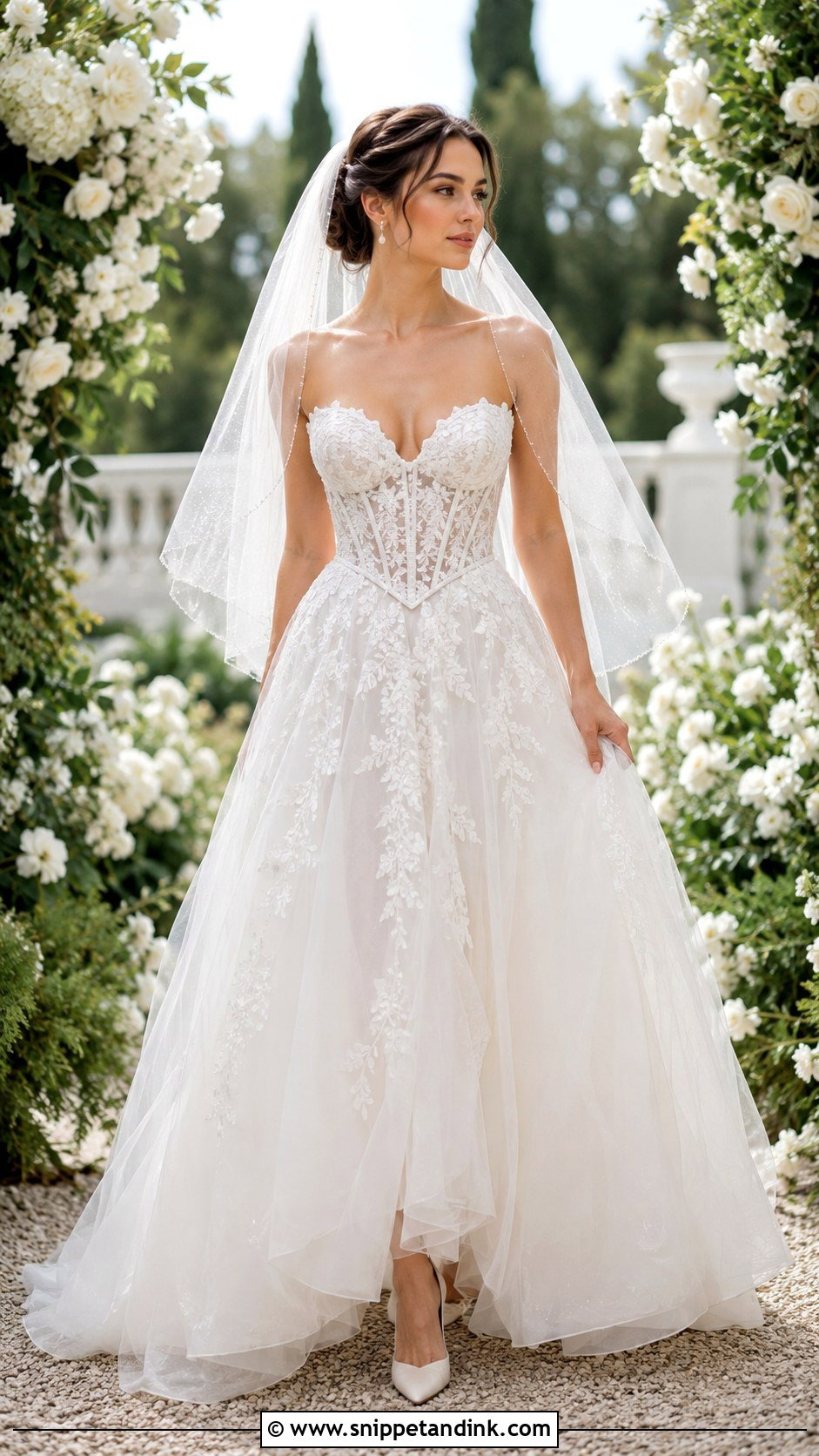 A Line Lace Corset Wedding Dress - Snippet and Ink - 20 Lace Corset Wedding Dresses