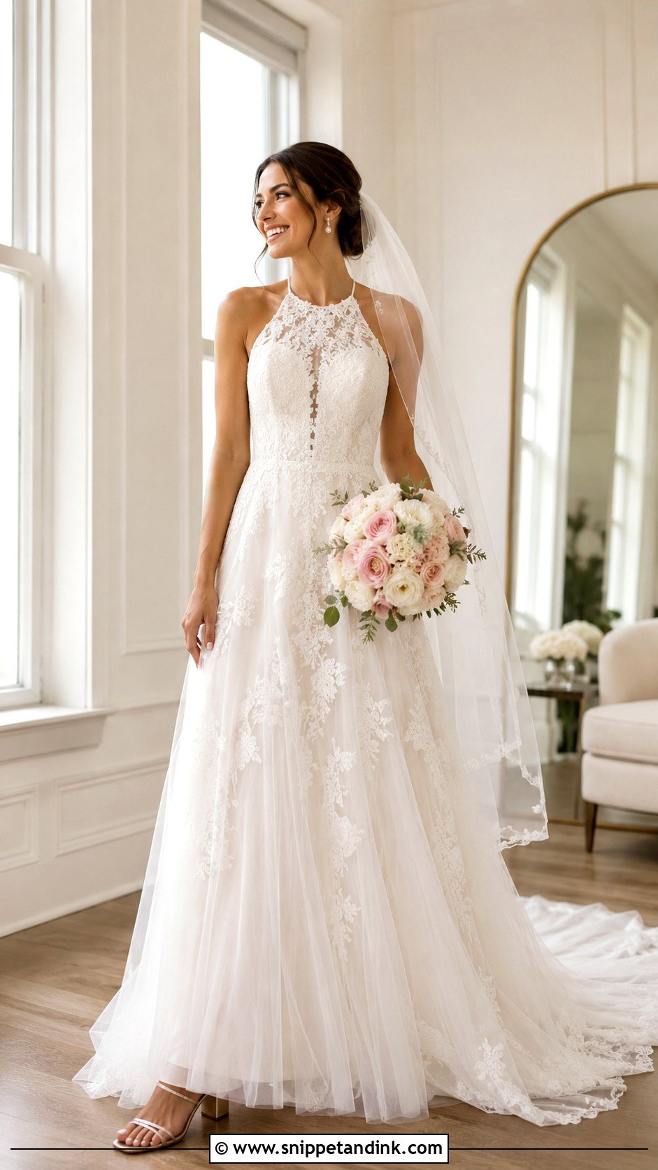 A Line Lace Halter Wedding Dress - Snippet and Ink - 20 Halter Neck Lace Wedding Dress Ideas