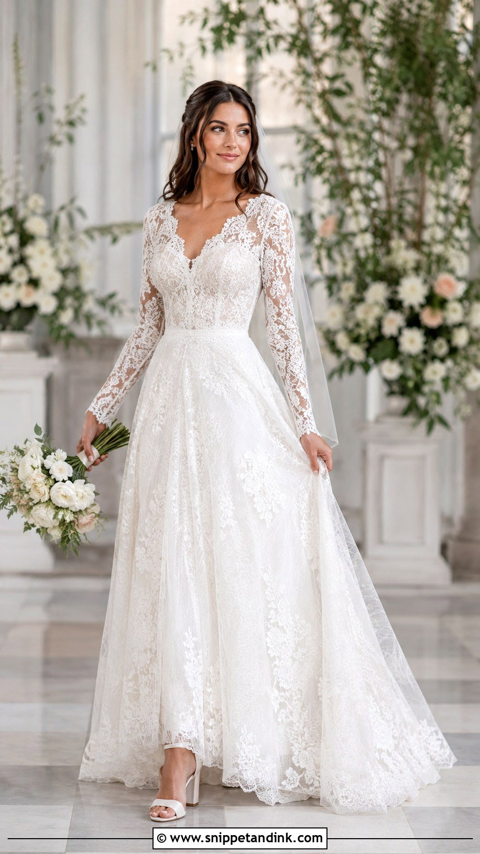 A Line Lace Sleeve Wedding Dress - Snippet and Ink - 25 Lace Sleeves Wedding Dresses
