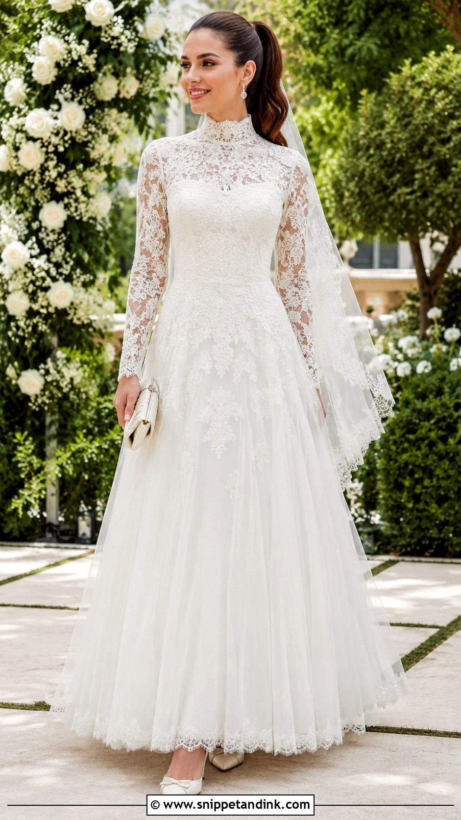 A Line Lace Turtleneck Wedding Dress - Snippet and Ink - 20 Lace Turtleneck Wedding Dress Ideas