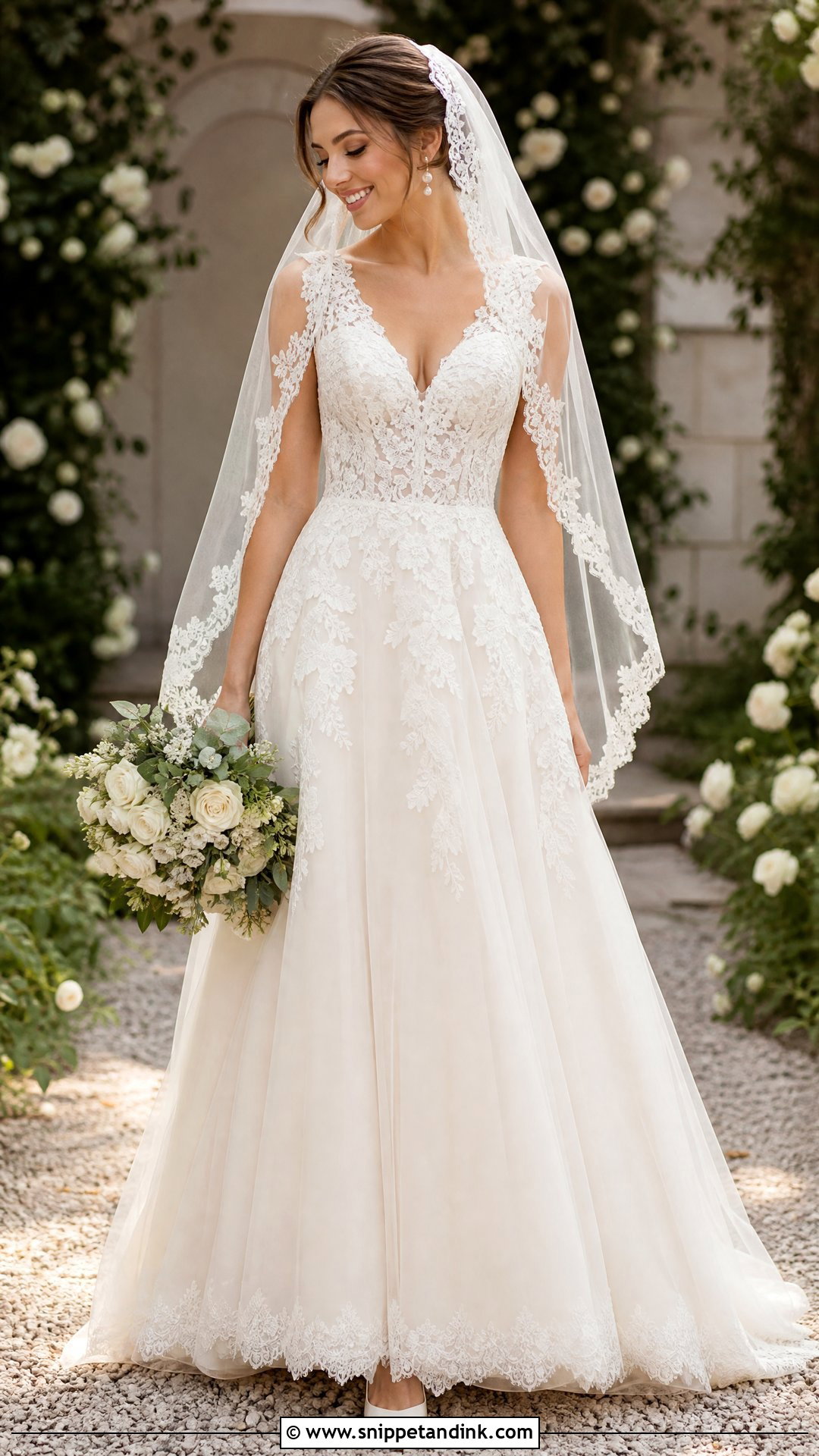 A Line Lace V Neck Wedding Dress - Snippet and Ink - 25 Wedding Dresses V Neck