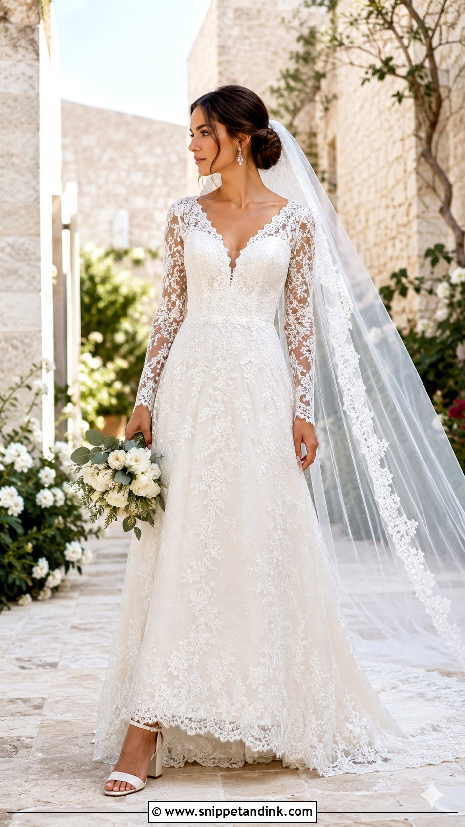 A Line Lace Wedding Dress - Snippet and Ink - 20 Vintage Long Sleeve Lace Wedding Dress Ideas