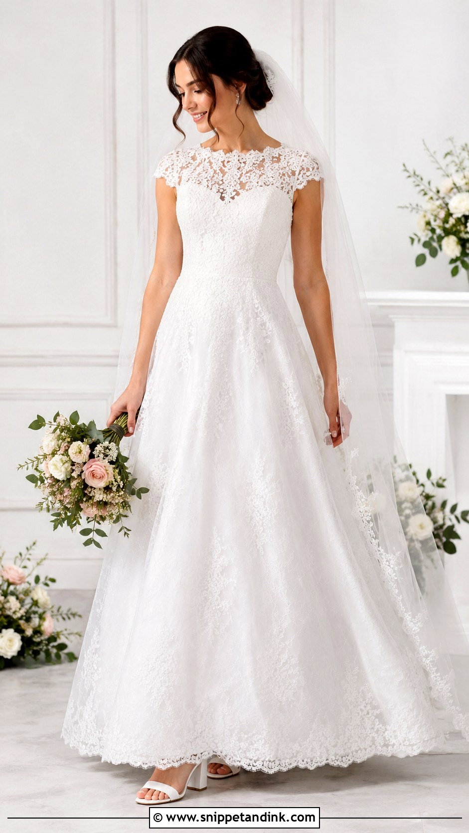 A Line Lace Wedding Dress - Snippet and Ink - 25 Modest Lace Wedding Dresses