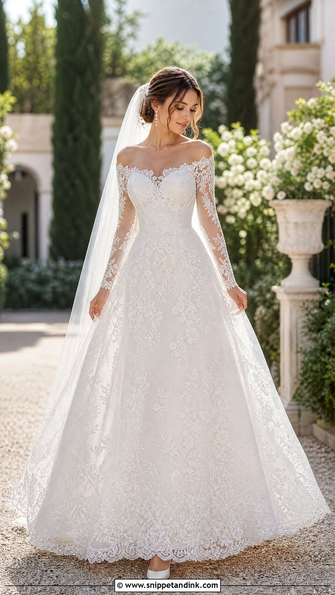 A Line Lace Wedding Dress With Long Sleeves - Snippet and Ink - 20 Wedding Dresses Off the Shoulder Sleeves