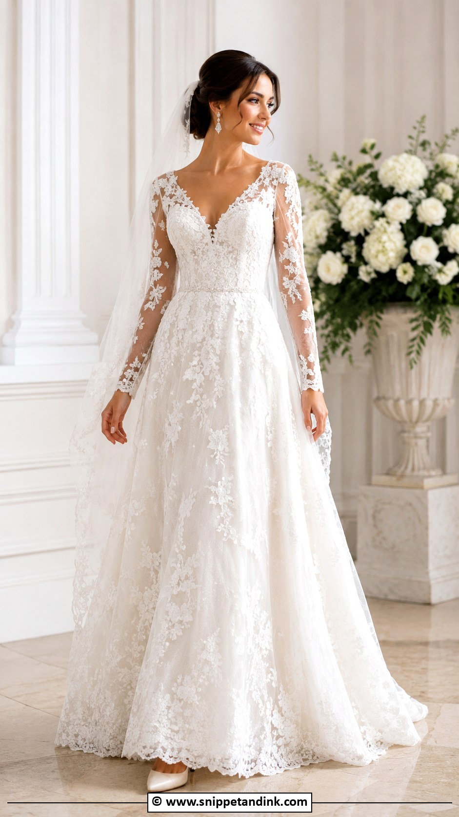 A Line Lace Wedding Dress With Sleeves - Snippet and Ink - 30 Lace Wedding Dress with Sleeves
