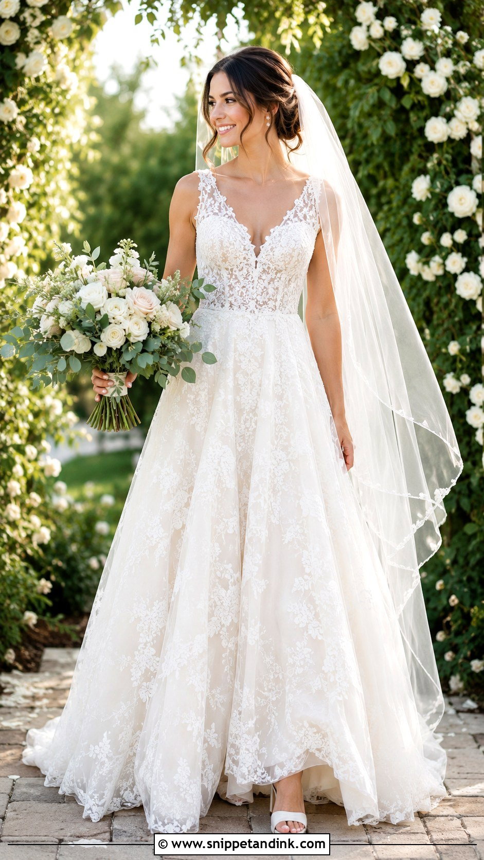 A Line Lace Wedding Gown - Snippet and Ink - 25 Lace Wedding Gowns