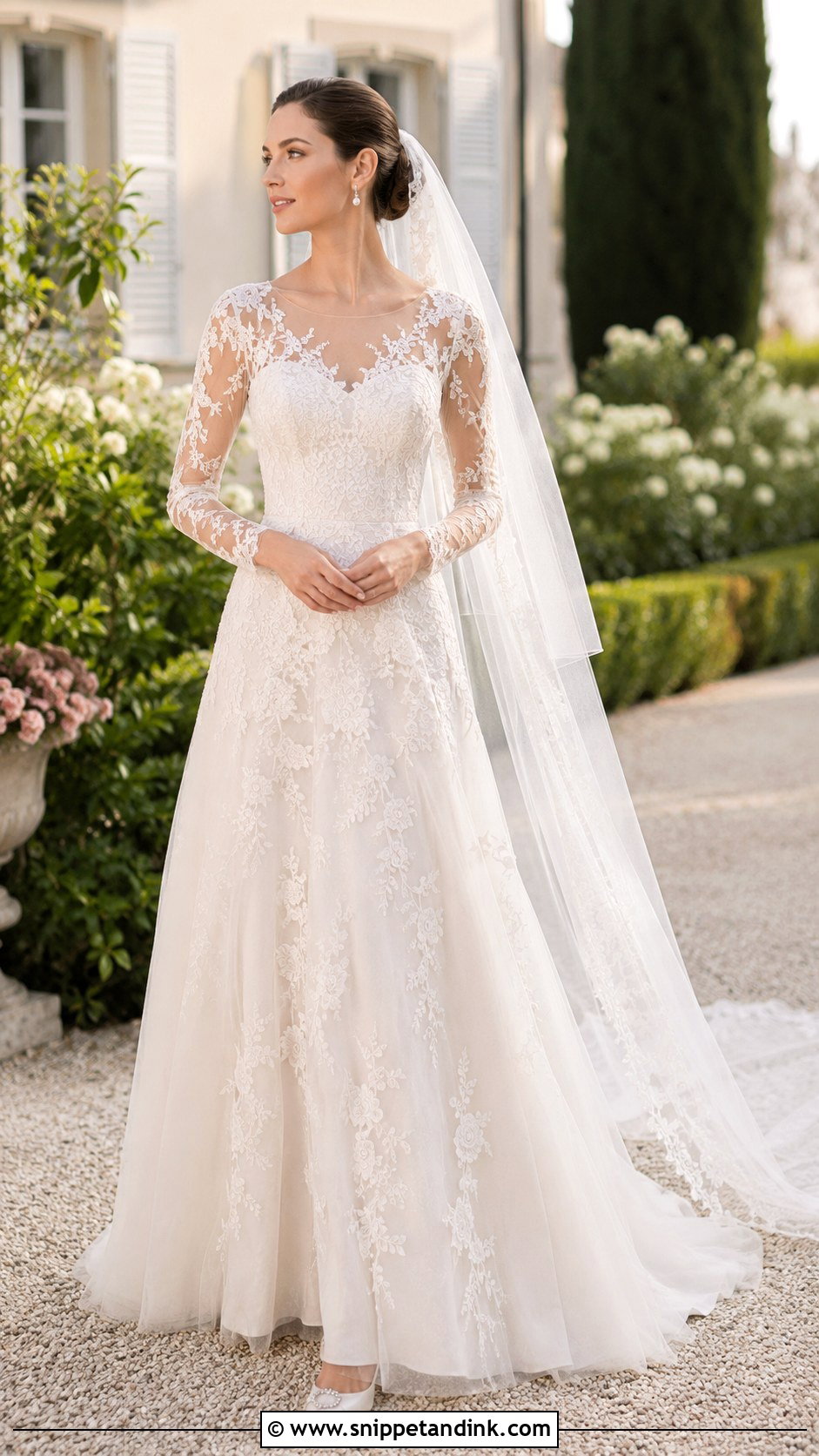 A Line Long Sleeve Lace Wedding Dress - Snippet and Ink - 20 Long Sleeve Lace Wedding Dresses