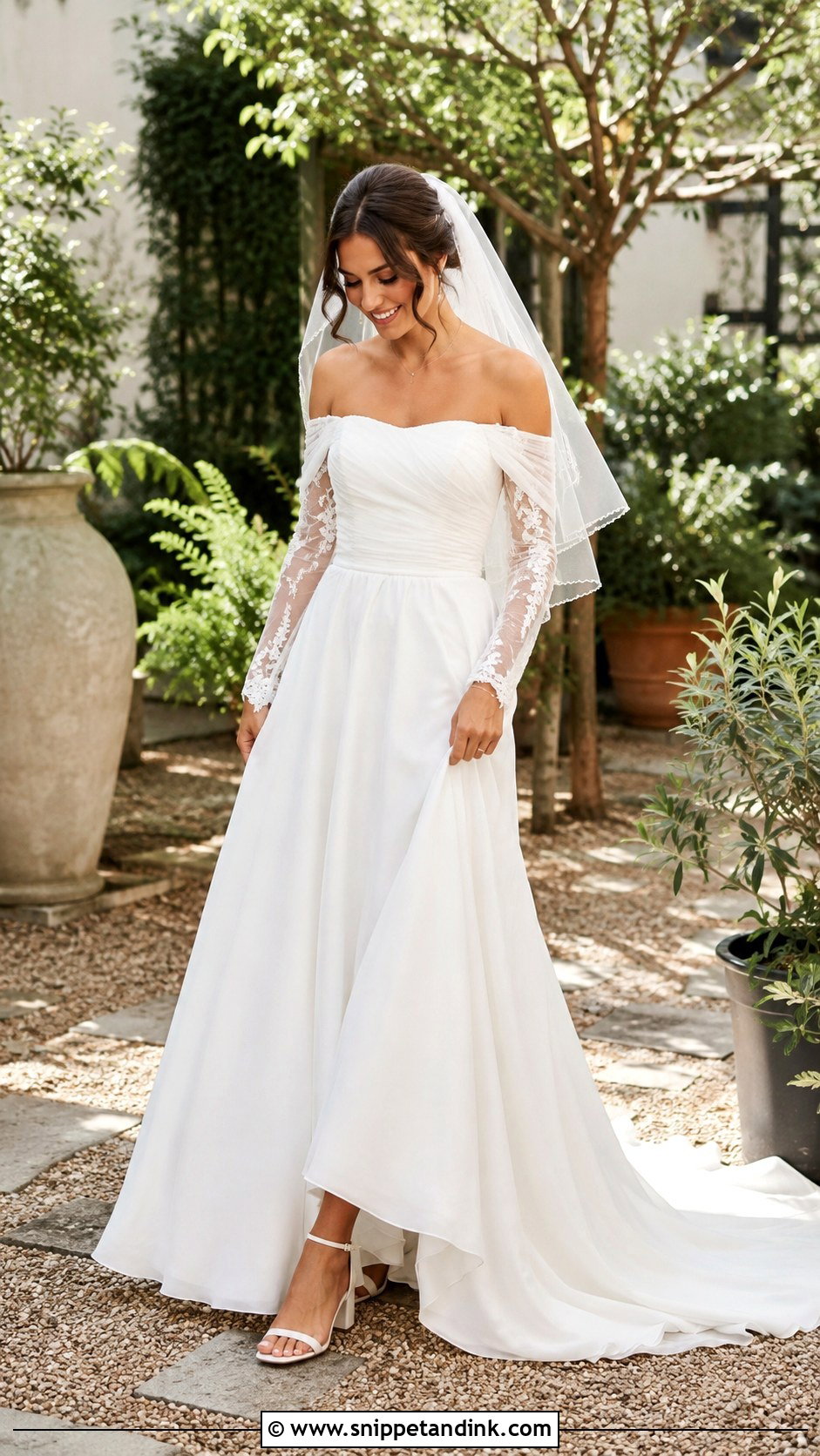 A Line Long Sleeve Off Shoulder Wedding Dress - Snippet and Ink - 25 Long Sleeve Off Shoulder Wedding Dress Ideas