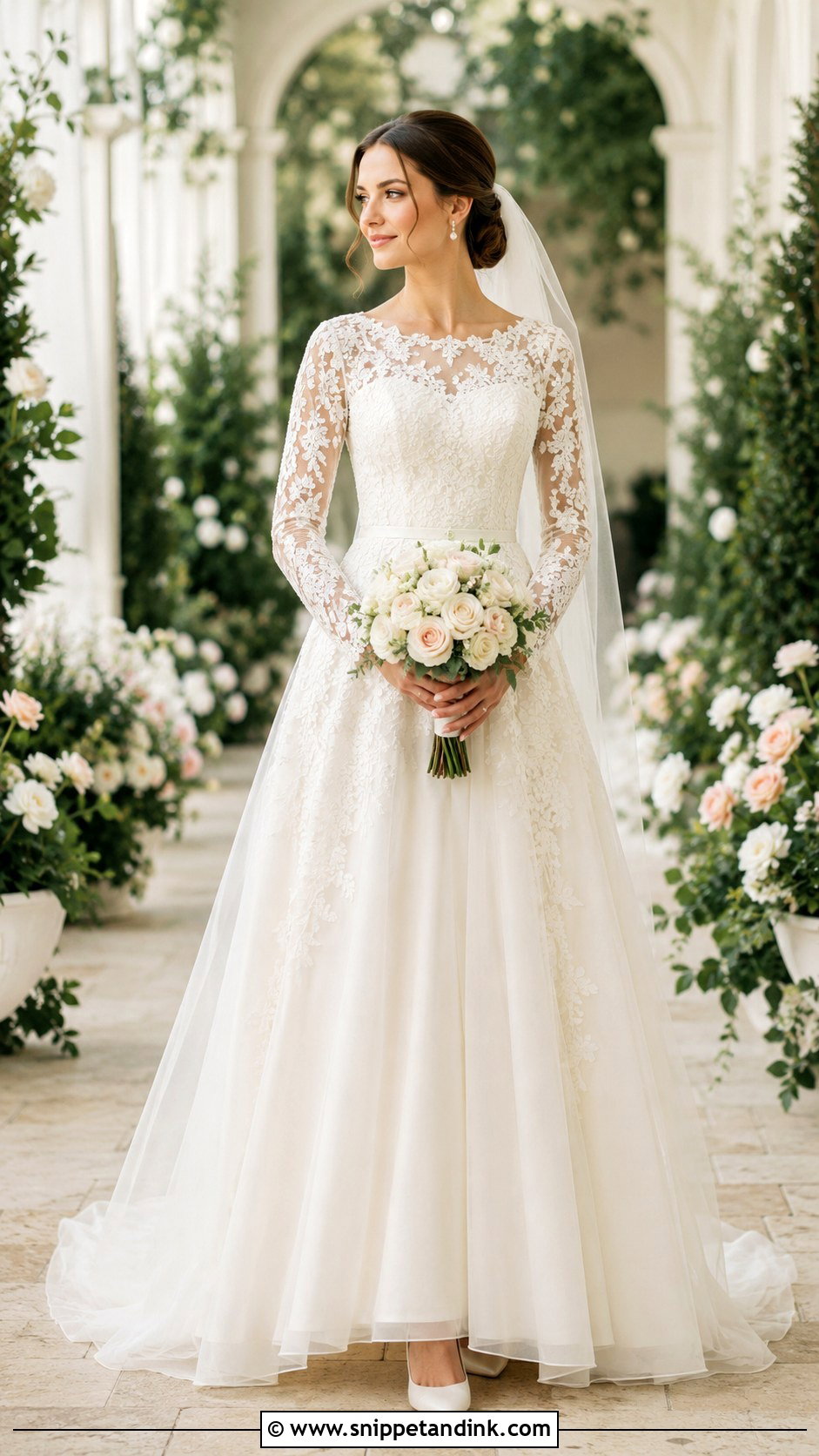 A Line Long Sleeve Wedding Dress - Snippet and Ink - 25 Sleeved Wedding Dress Ideas