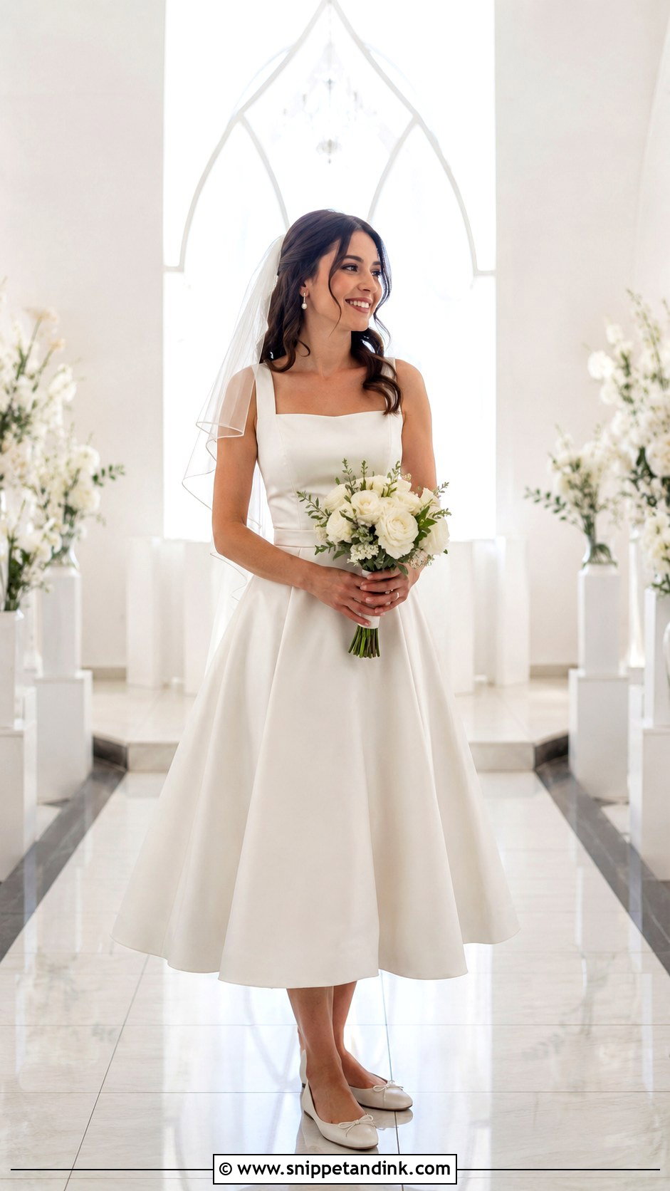 A Line Midi Dress With Ballet Flats - Snippet and Ink - 30 Vegas Elopement Dress Ideas