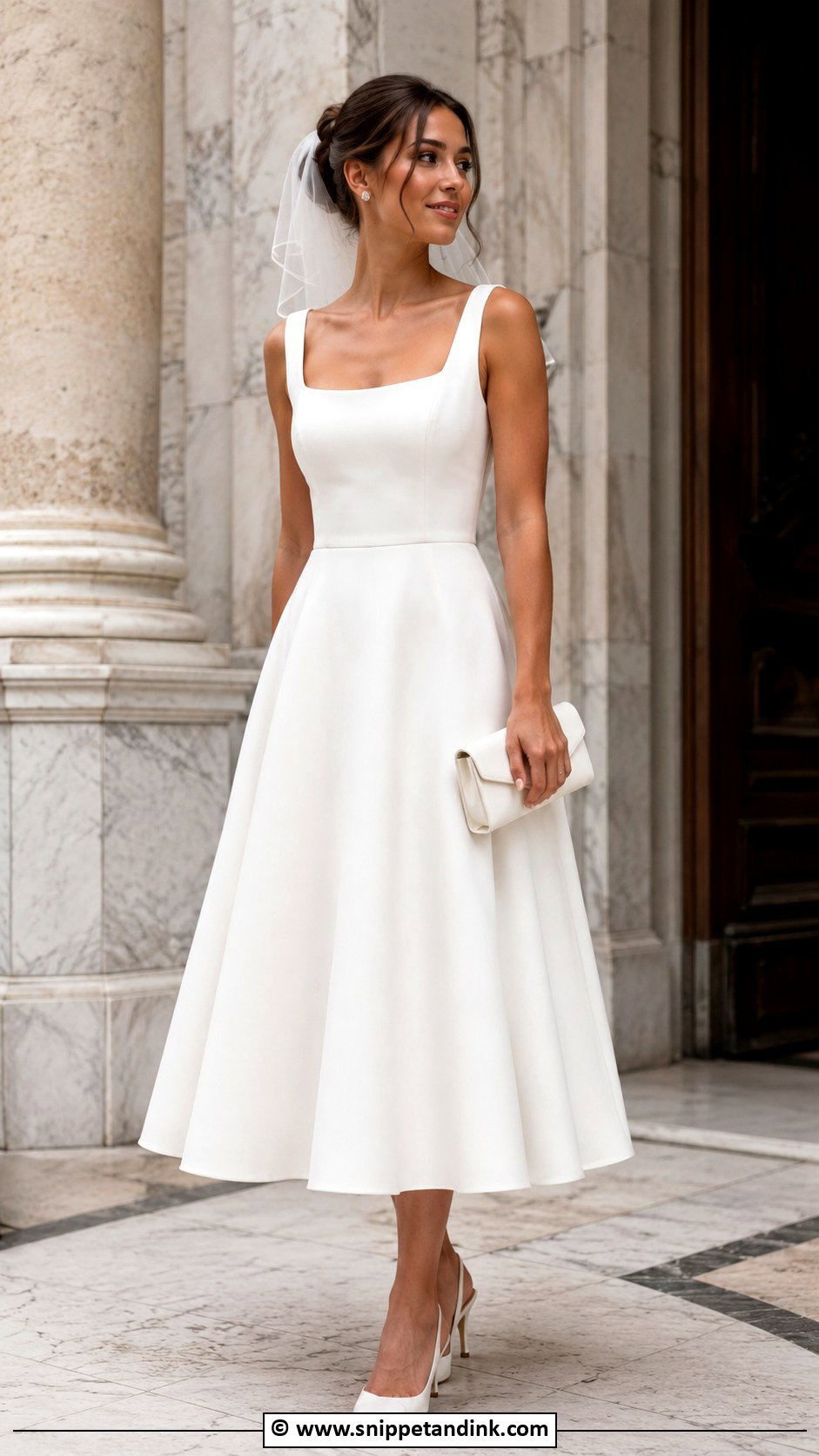 A Line Midi Wedding Dress With Slingback Heels - Snippet and Ink - 30 Midi Wedding Dress Ideas