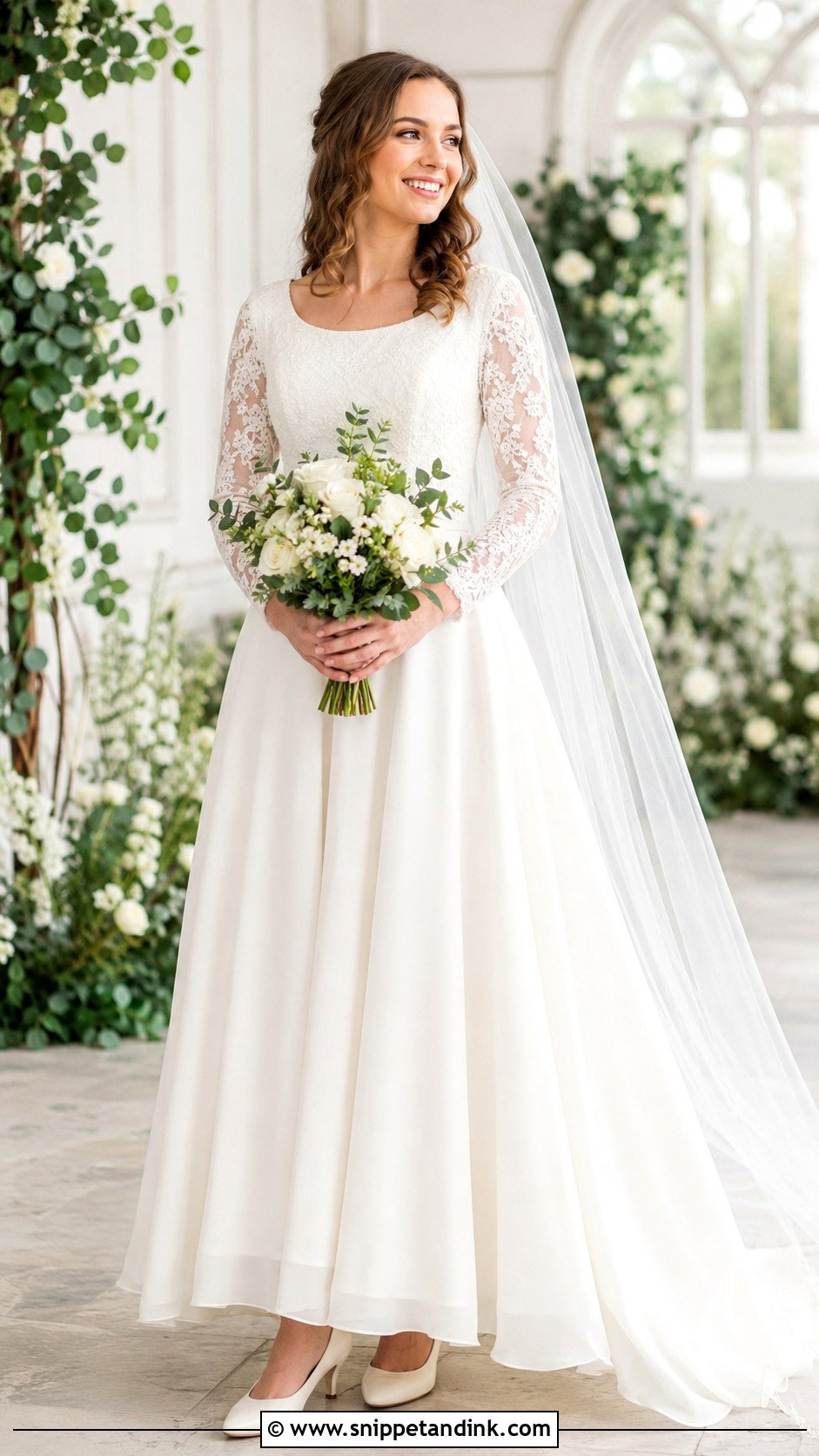 A Line Modest Wedding Dress With Sleeves - Snippet and Ink - 30 Modest Wedding Dresses with Sleeves
