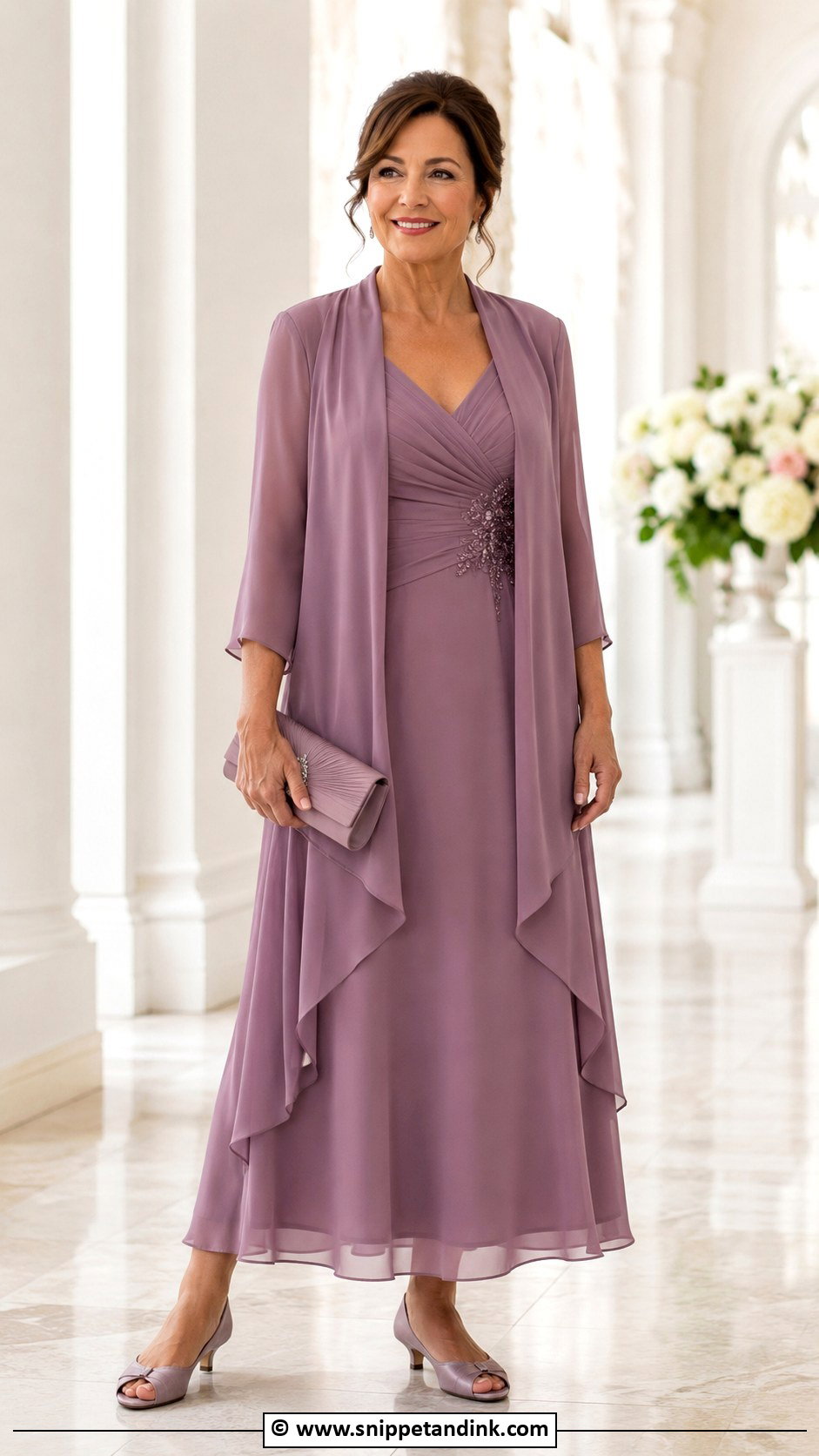 A Line Mother Of The Bride Dress With Matching Wrap - Snippet and Ink - 25 Mom of the Bride Dress Ideas