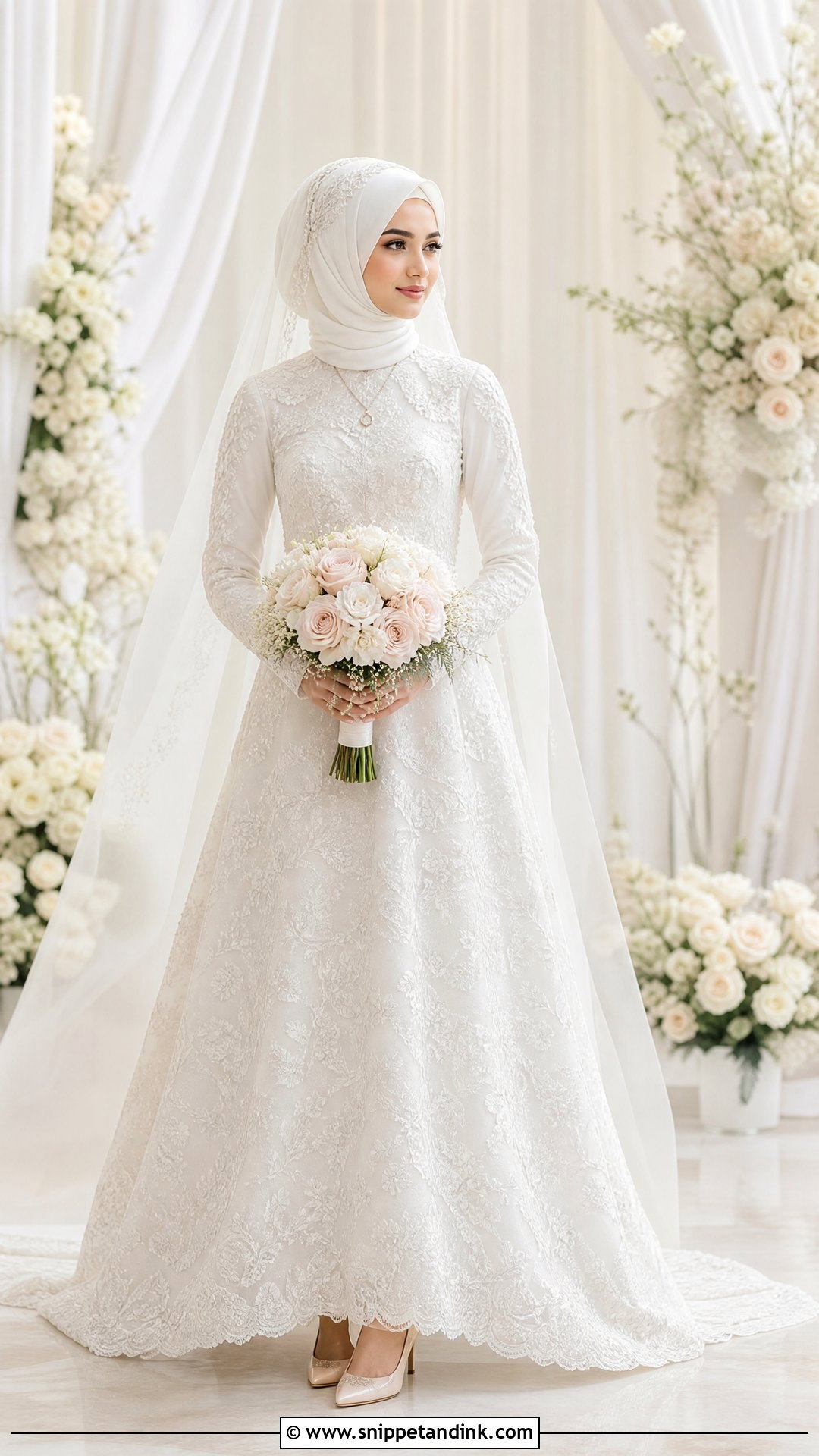 A Line Muslim Wedding Dress With Hijab - Snippet and Ink - 25 Muslim Wedding Dress Hijab Bride Ideas