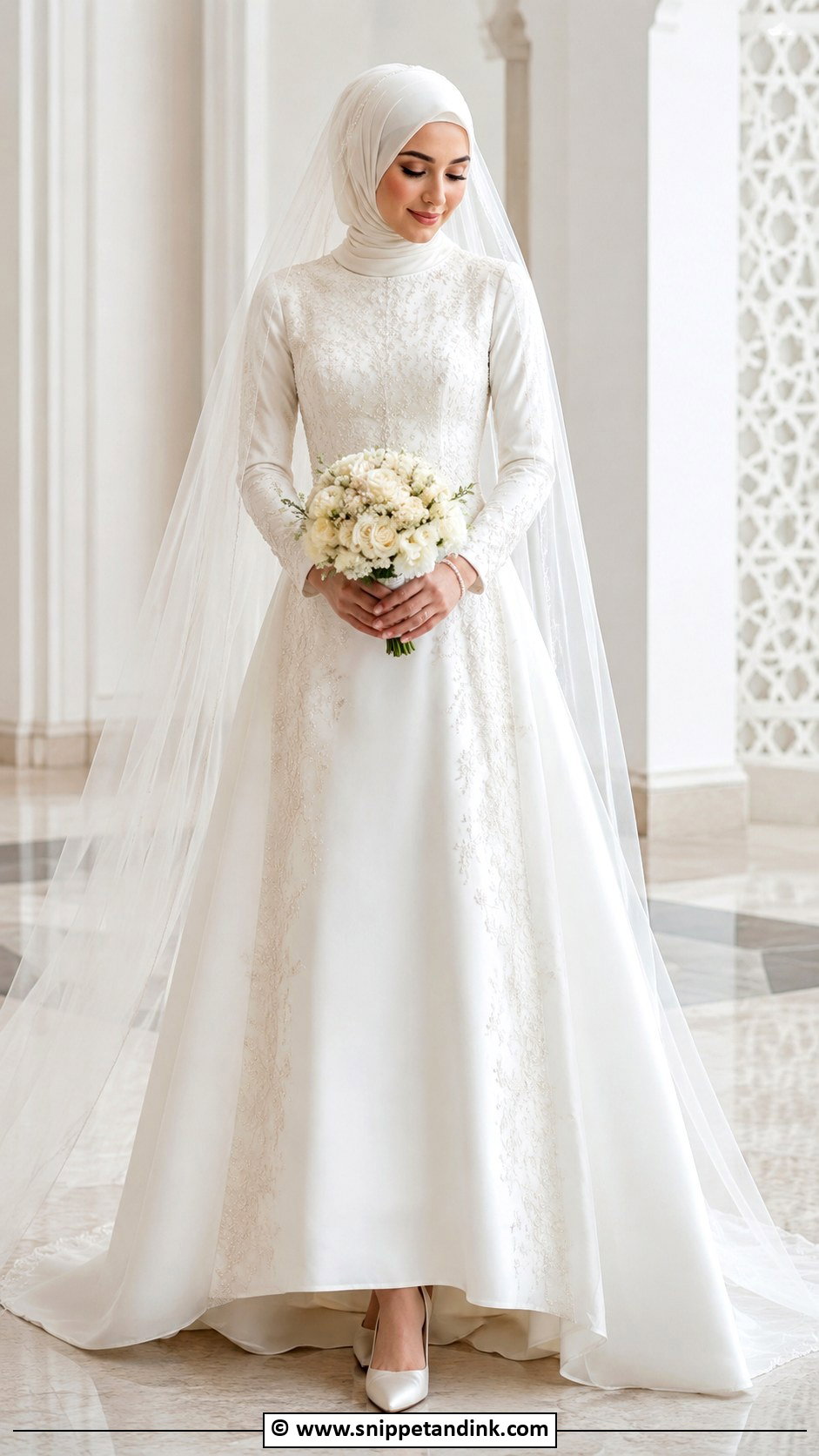 A Line Muslim Wedding Dress With Veil - Snippet and Ink - 30 Muslim Wedding Dresses