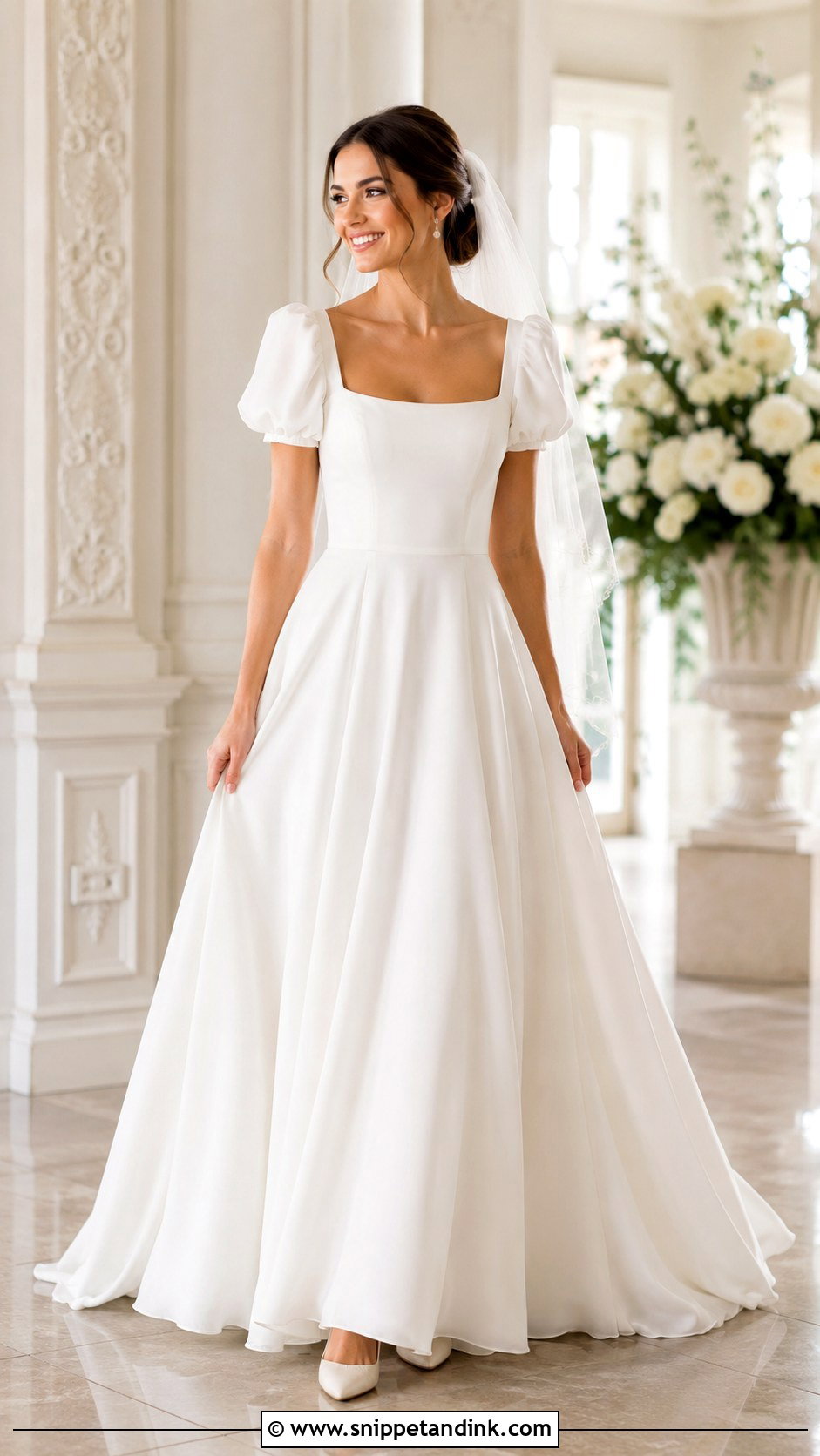 A Line Puffy Sleeve Wedding Dress - Snippet and Ink - 25 Wedding Dress Puffy Sleeves