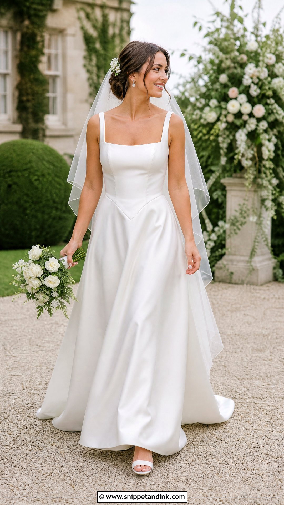 A Line Satin Basque Waist Wedding Dress - Snippet and Ink - 20 Satin Basque Waist Wedding Dress Ideas