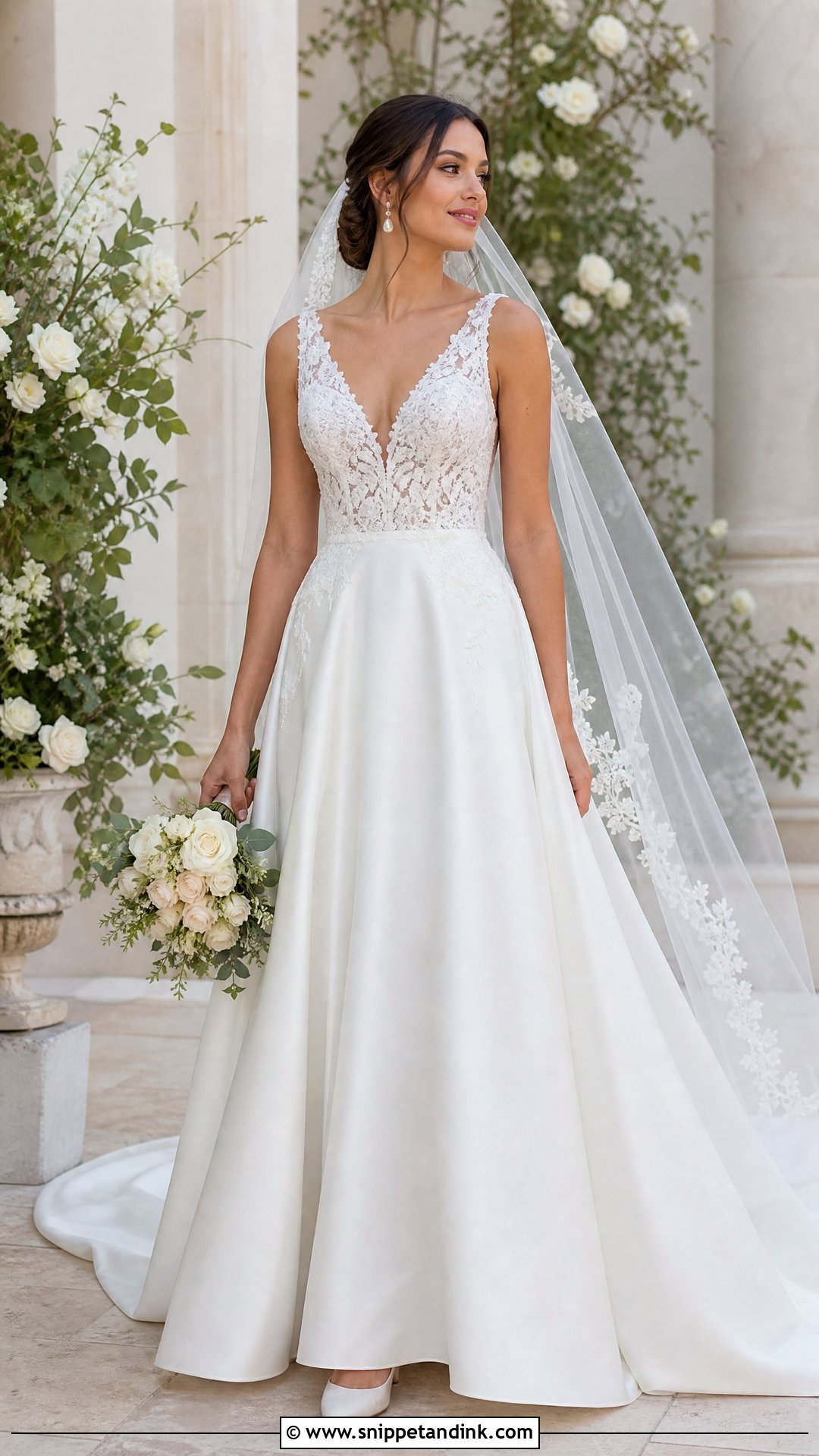 A Line Satin Wedding Dress With Lace Bodice - Snippet and Ink - 20 Satin and Lace Wedding Dresses