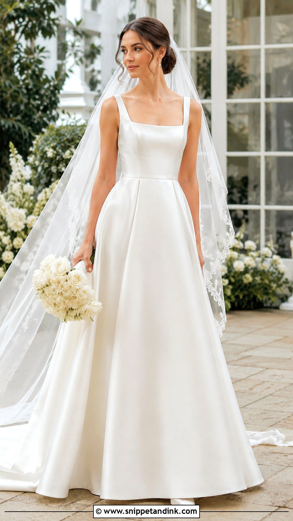 A Line Satin Wedding Dress With Square Neckline - Snippet and Ink - 20 Classy Elegant Satin Wedding Dress Ideas