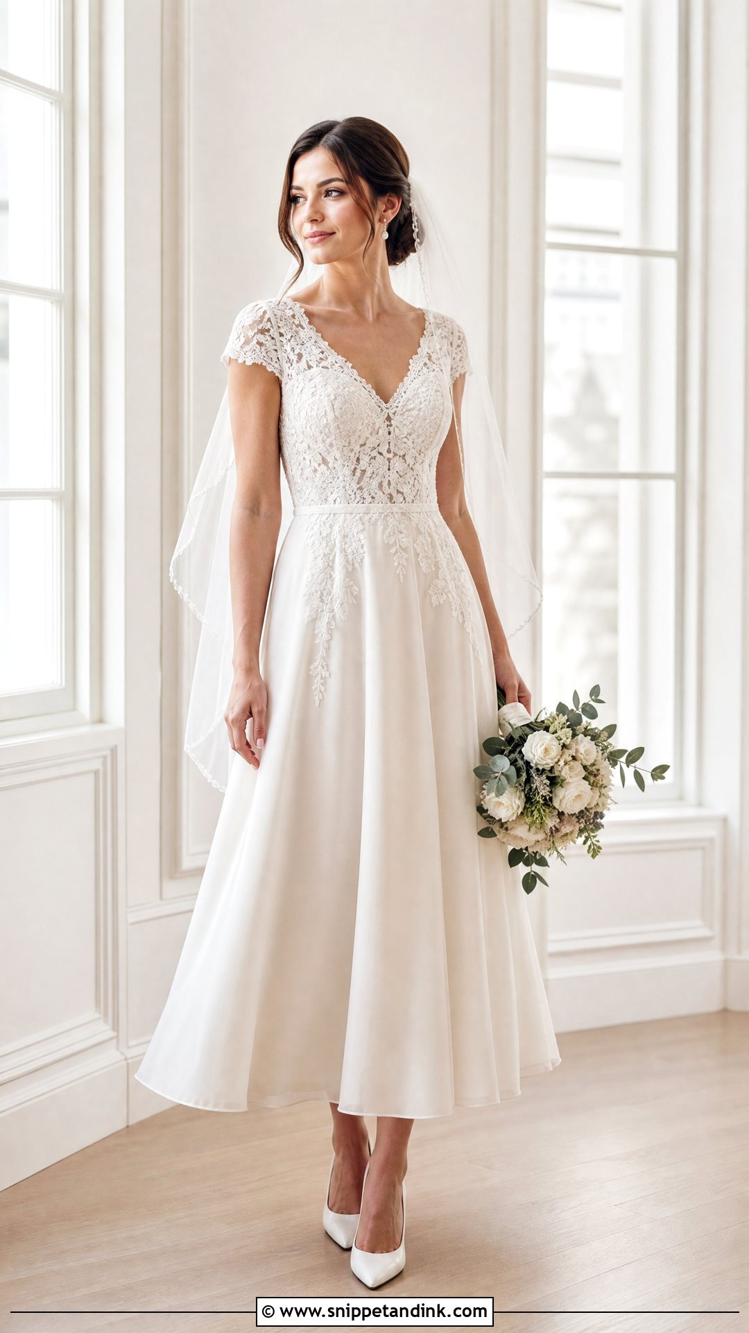 A Line Short Sleeve Lace Wedding Dress - Snippet and Ink - 20 Short Sleeve Lace Wedding Dress Ideas