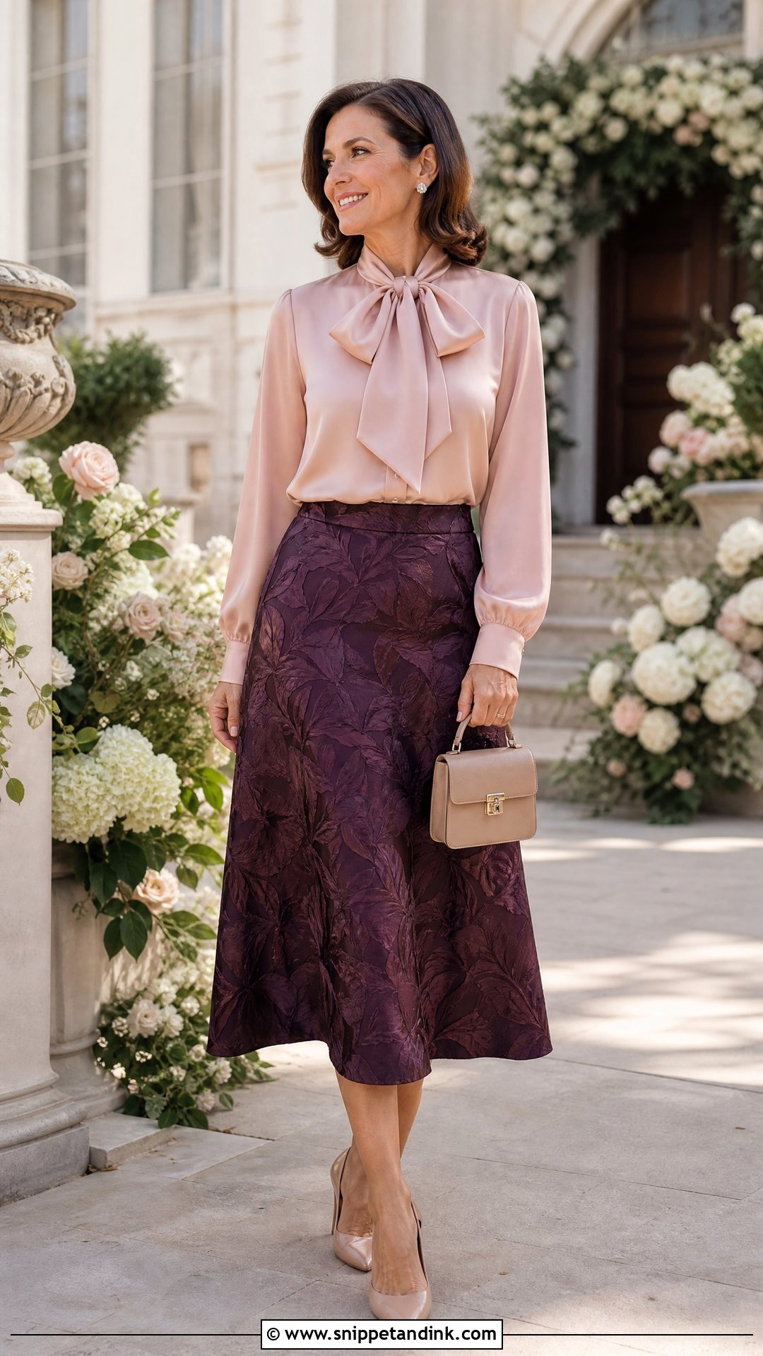 A Line Skirt and Bow Neck Blouse Wedding Outfit - Snippet and Ink - 20 Skirt and Top Wedding Outfits