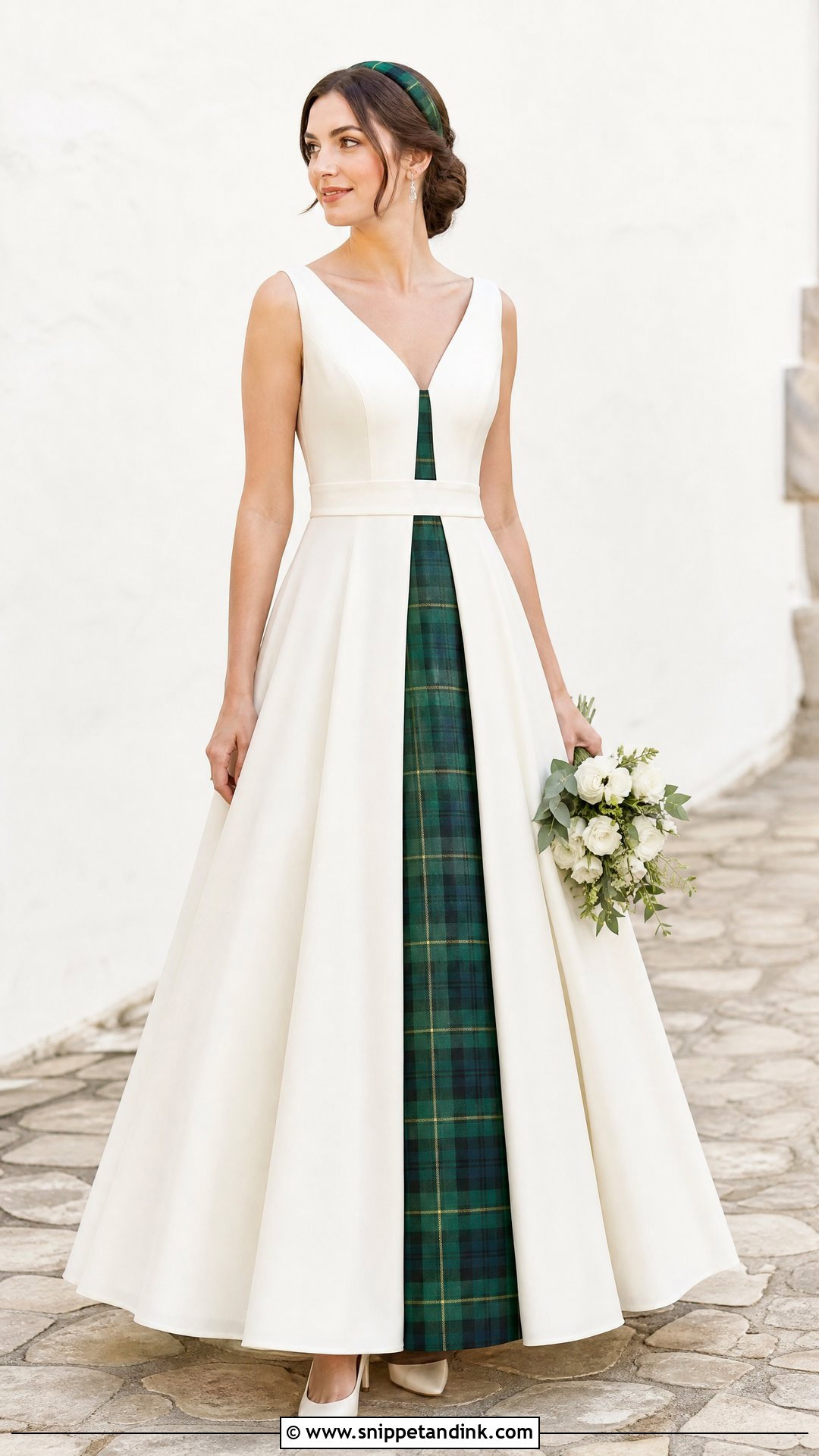 A Line Tartan Panel Scottish Wedding Dress - Snippet and Ink - 20 Scottish Wedding Dresses