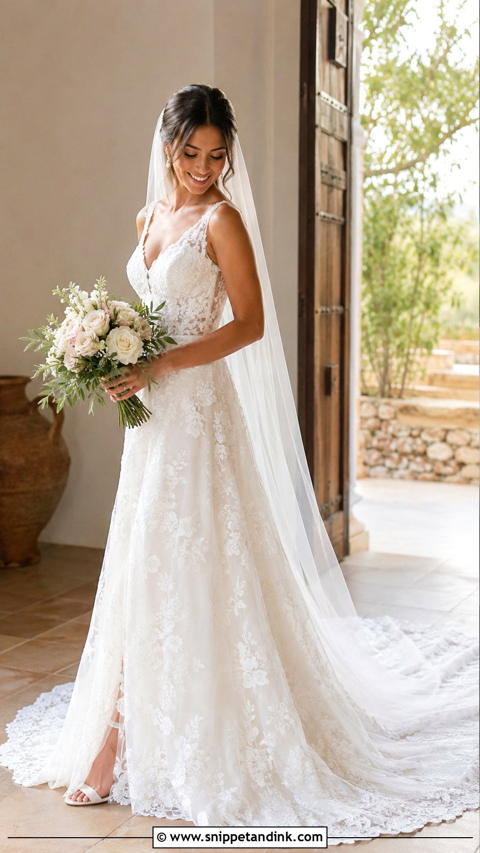 A Line Train Wedding Dress - Snippet and Ink - 25 Wedding Dress Train Ideas