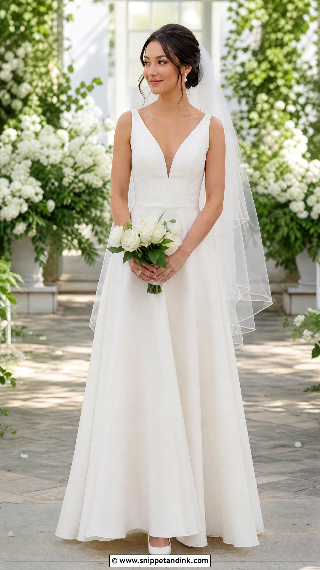 A Line V Neck Wedding Dress - Snippet and Ink - 20 Petite Bride Wedding Dress Ideas