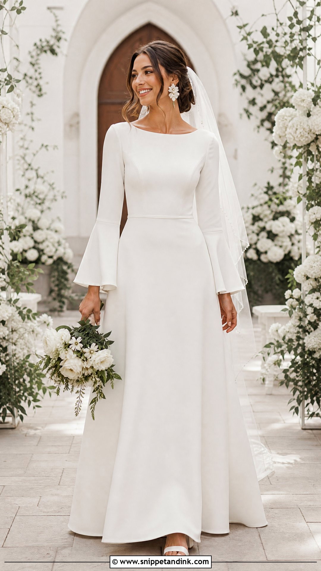 A Line Wedding Dress With Bell Sleeves - Snippet and Ink - 20 Wedding Dress with Bell Sleeves