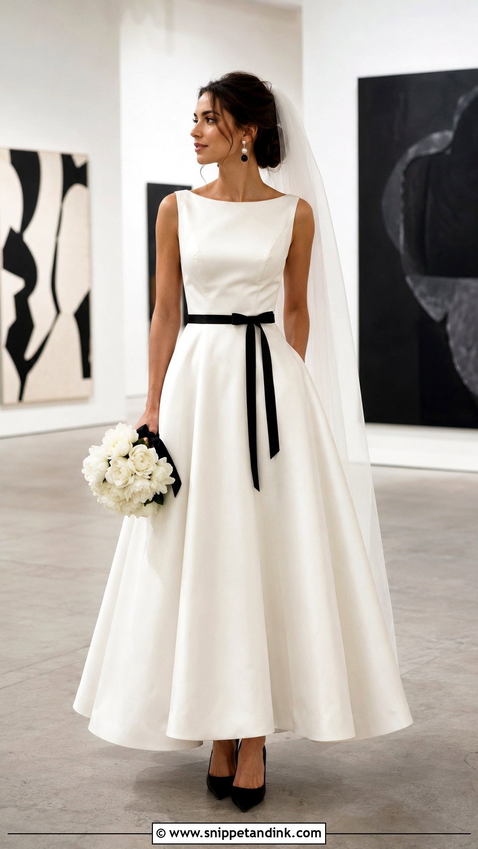 A Line Wedding Dress With Black Bow Details - Snippet and Ink - 20 A Shape Wedding Dress Ideas