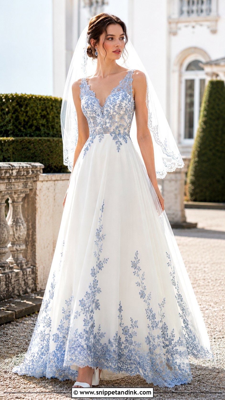 A Line Wedding Dress With Blue Lace - Snippet and Ink - 25 Wedding Dress with Blue Accents Ideas