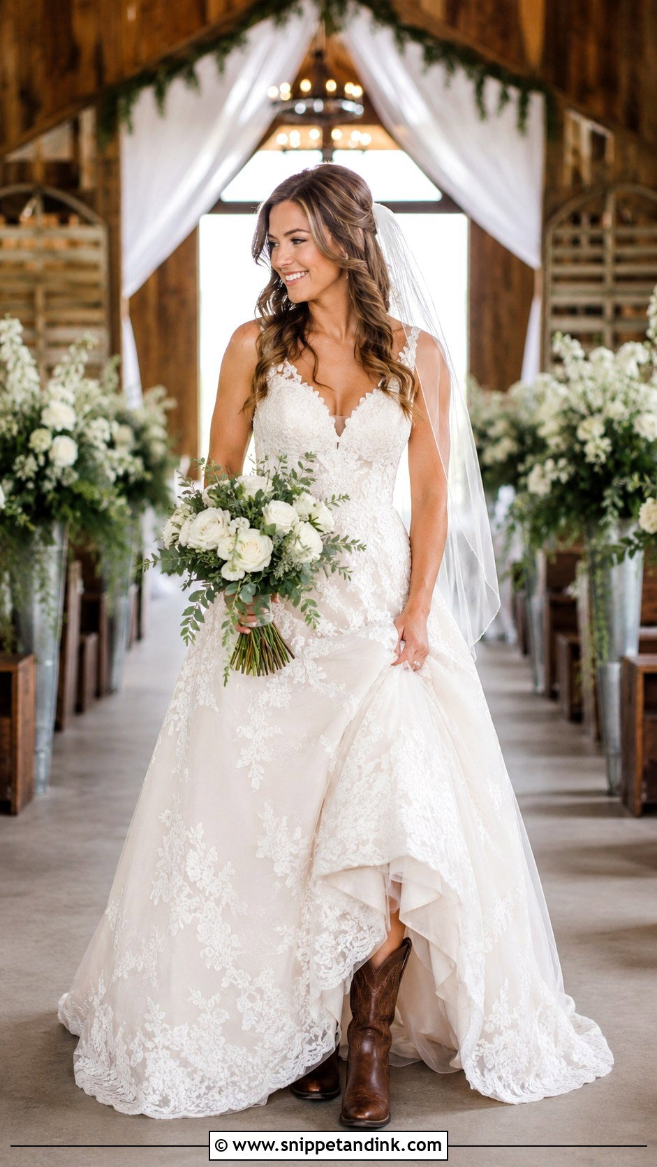 A Line Wedding Dress With Boots - Snippet and Ink - 25 Country Wedding Dresses with Boots
