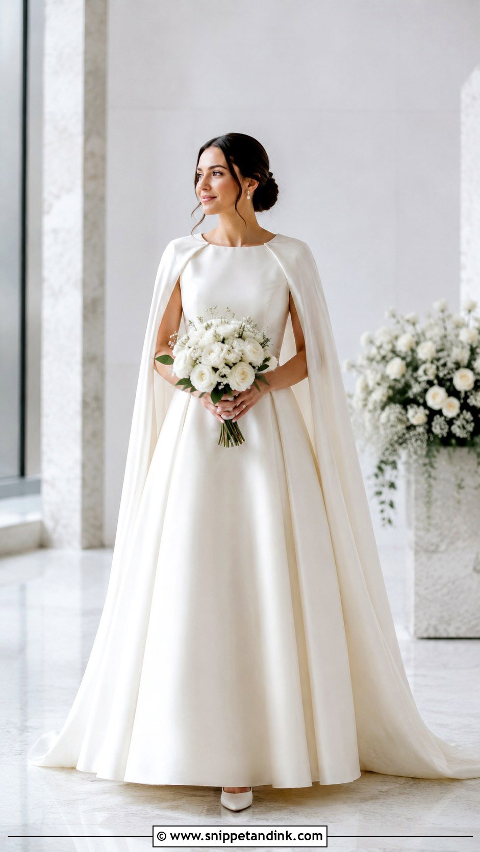 A Line Wedding Dress With Bridal Cape - Snippet and Ink - 25 December Wedding Dress Ideas