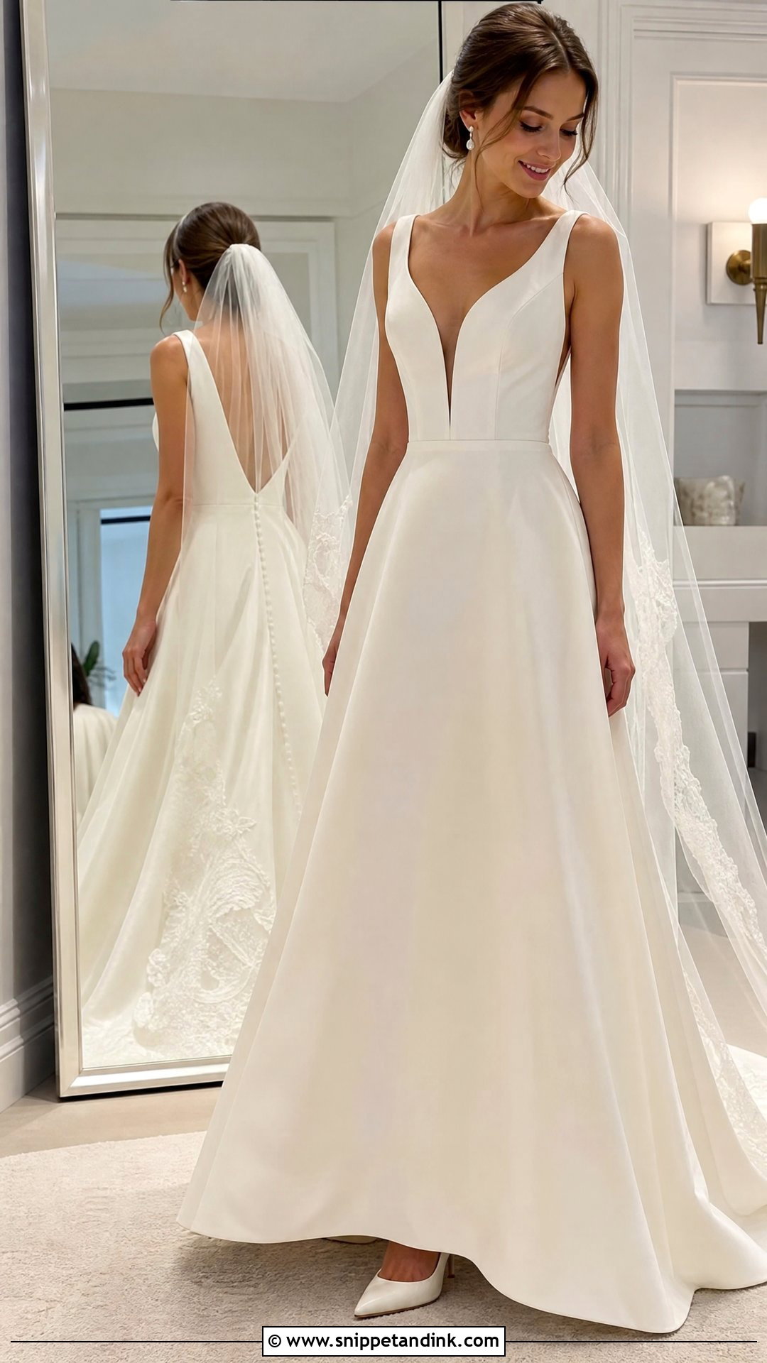 A Line Wedding Dress With Cathedral Veil - Snippet and Ink - 20 Trying on Wedding Dresses