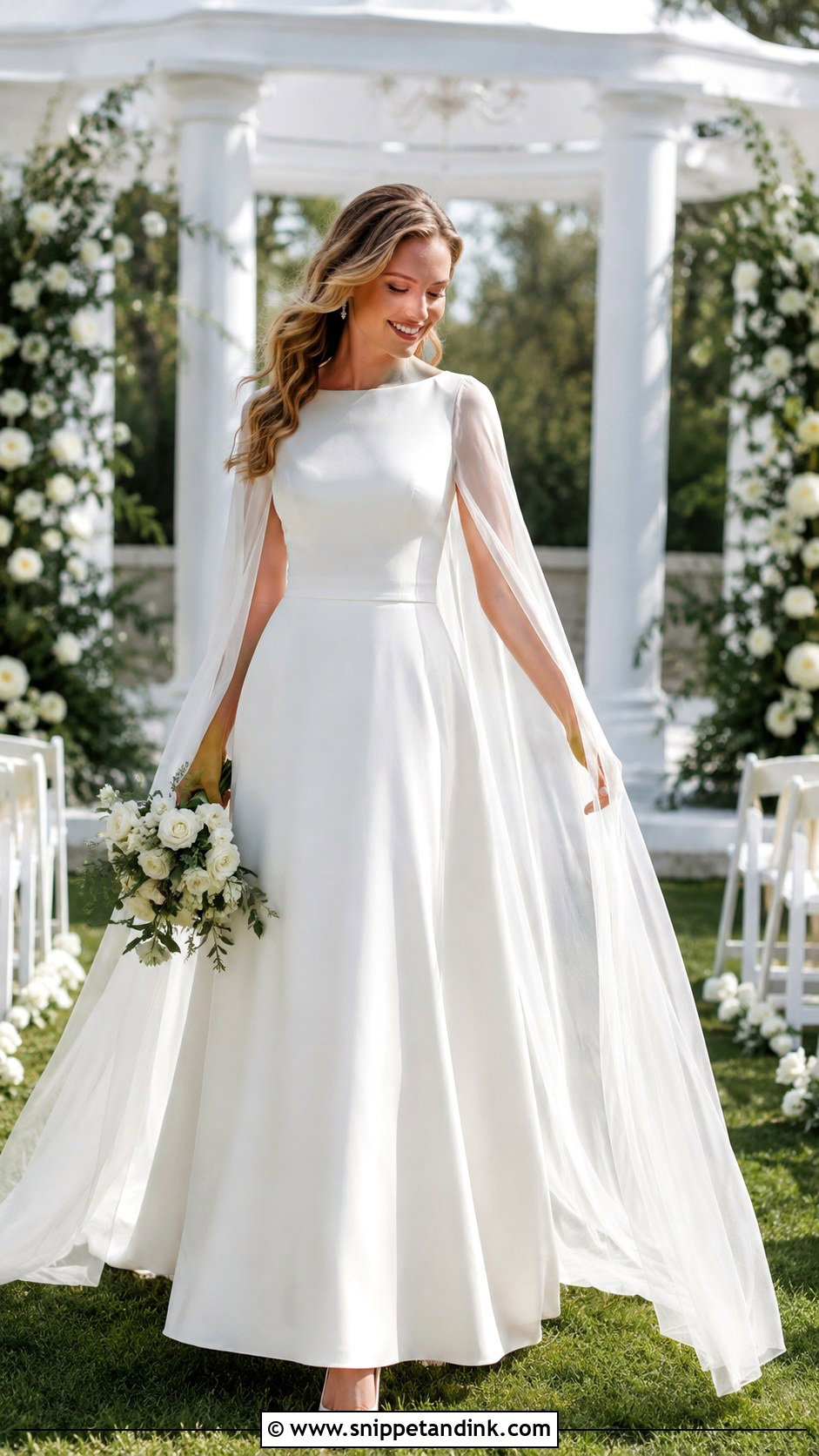 A Line Wedding Dress With Detachable Cape - Snippet and Ink - 25 2 in 1 Convertible Wedding Dresses